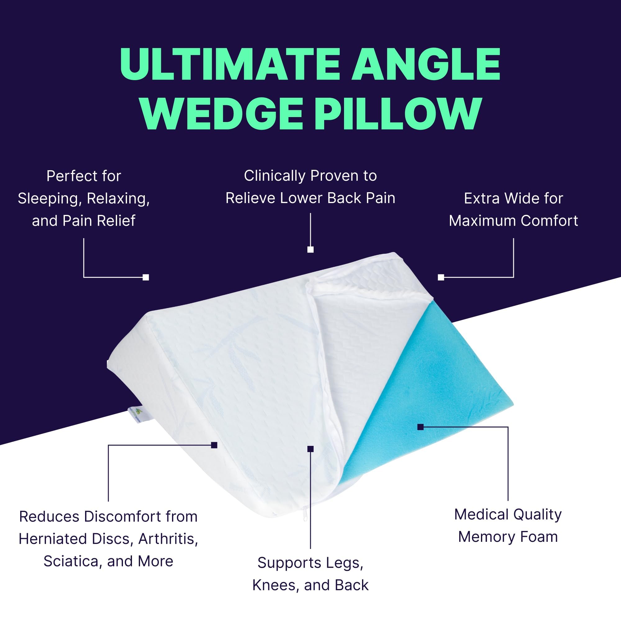 **Orthopedic Wedge Pillow for Back & Knee Pain Relief - Memory Foam Support Pillow for Sleeping, Leg Elevation & Post-Surgery Recovery (Bamboo Cover, X-Wide) - Perfect for Side Sleepers, Acid Reflux & Pregnancy Comfort**