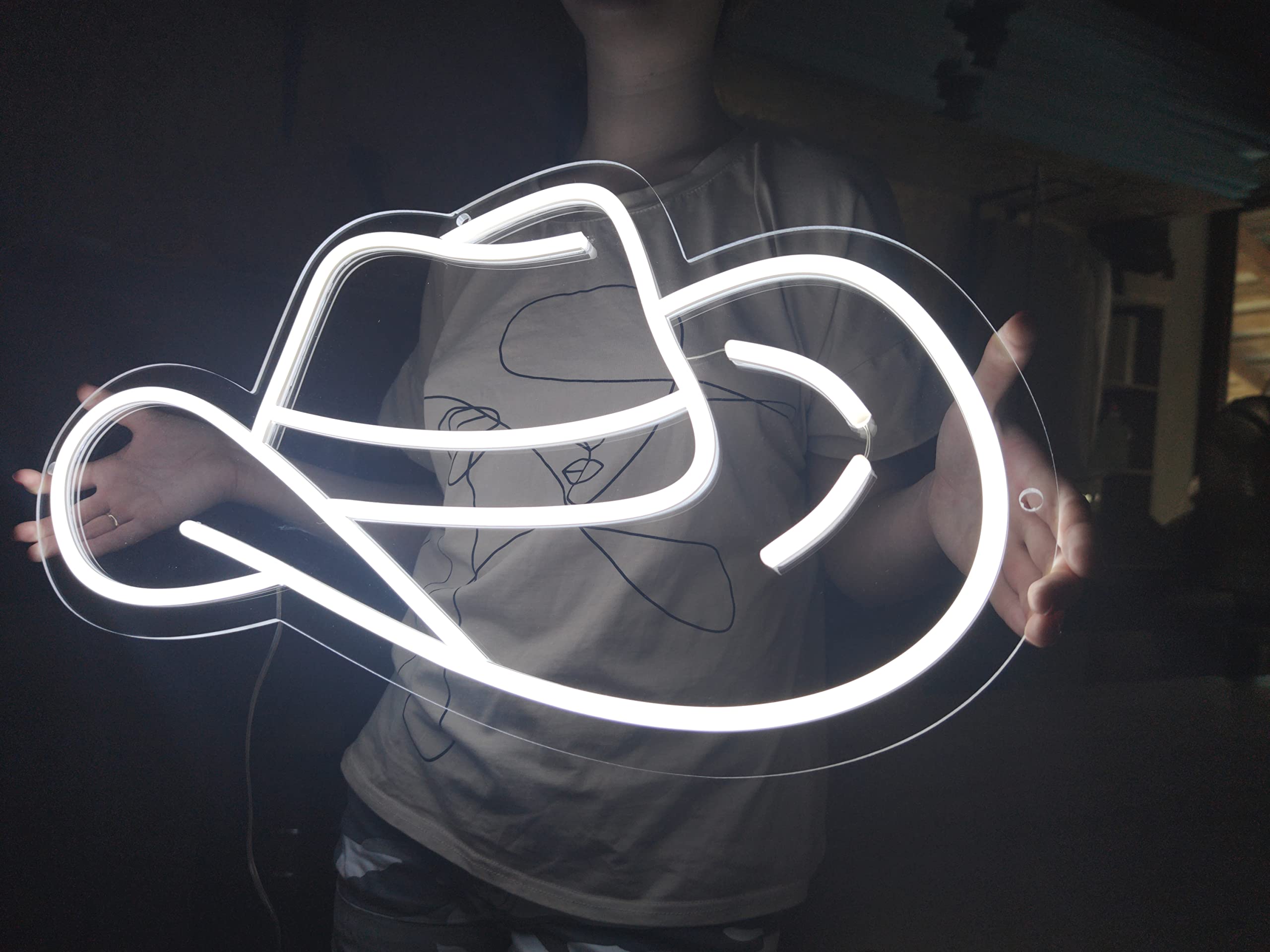 Blue Cowboy Hat LED Neon Sign - Western Themed Light Up Bar Decor for Home, Saloon & Ranch - 40 Inches