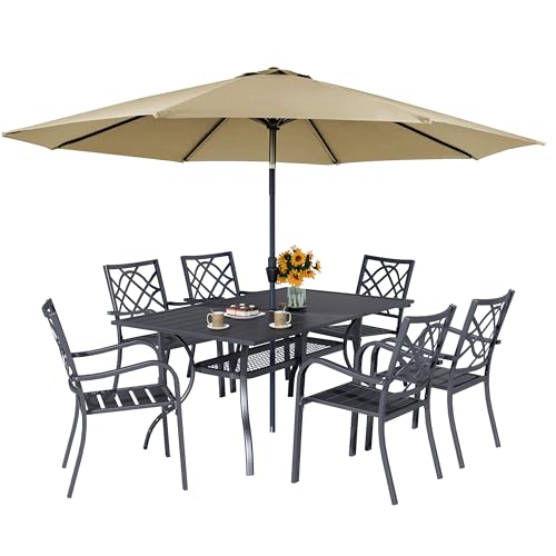 Stackable Chair Set With Brown Umbrella