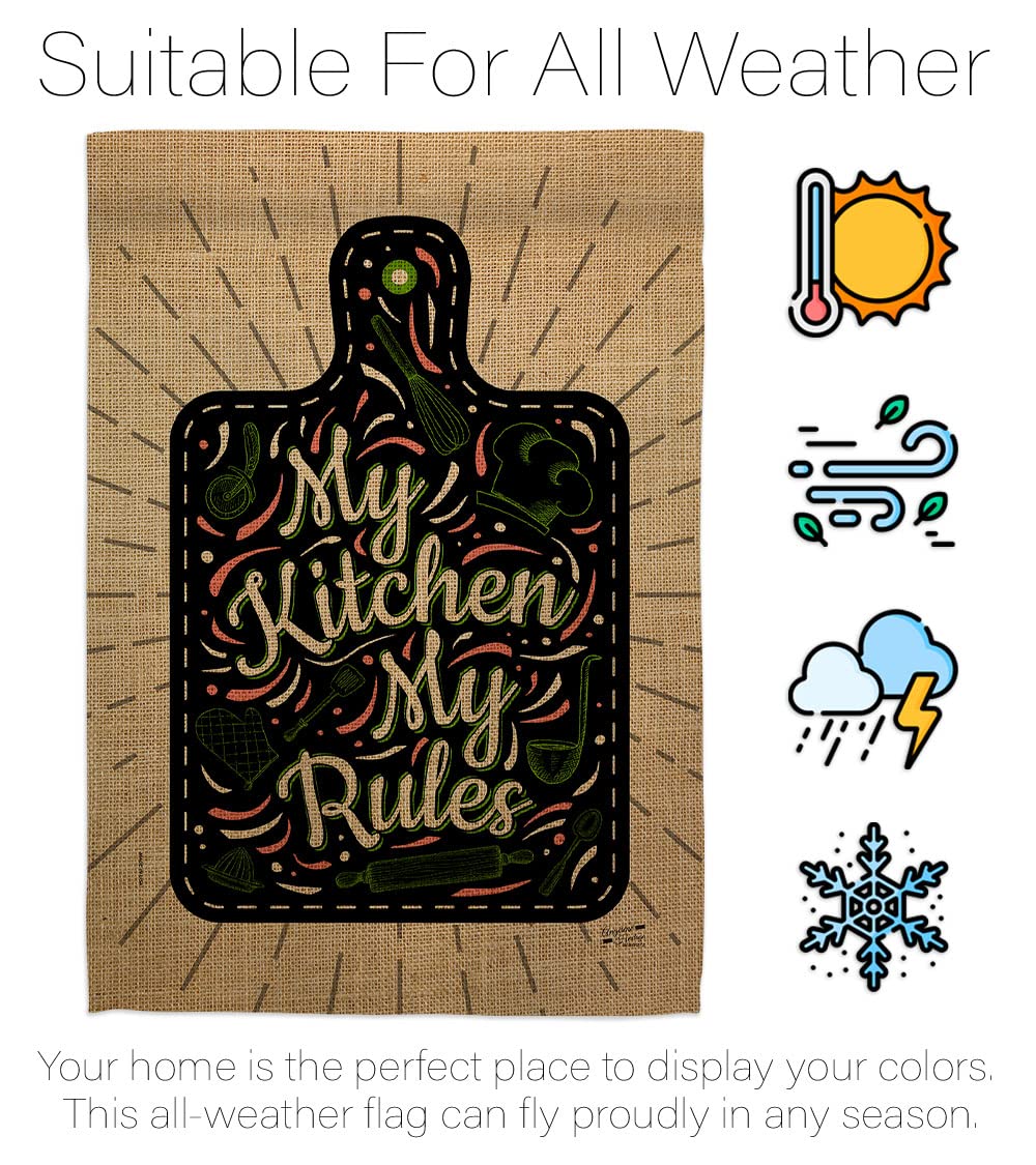 My Kitchen Rules Double-Sided House Flag Set - Sweet Life Expression with Hope, Love & Wisdom - USA Made Outdoor Garden Yard Banner for Positive Home Decor & Gift Giving