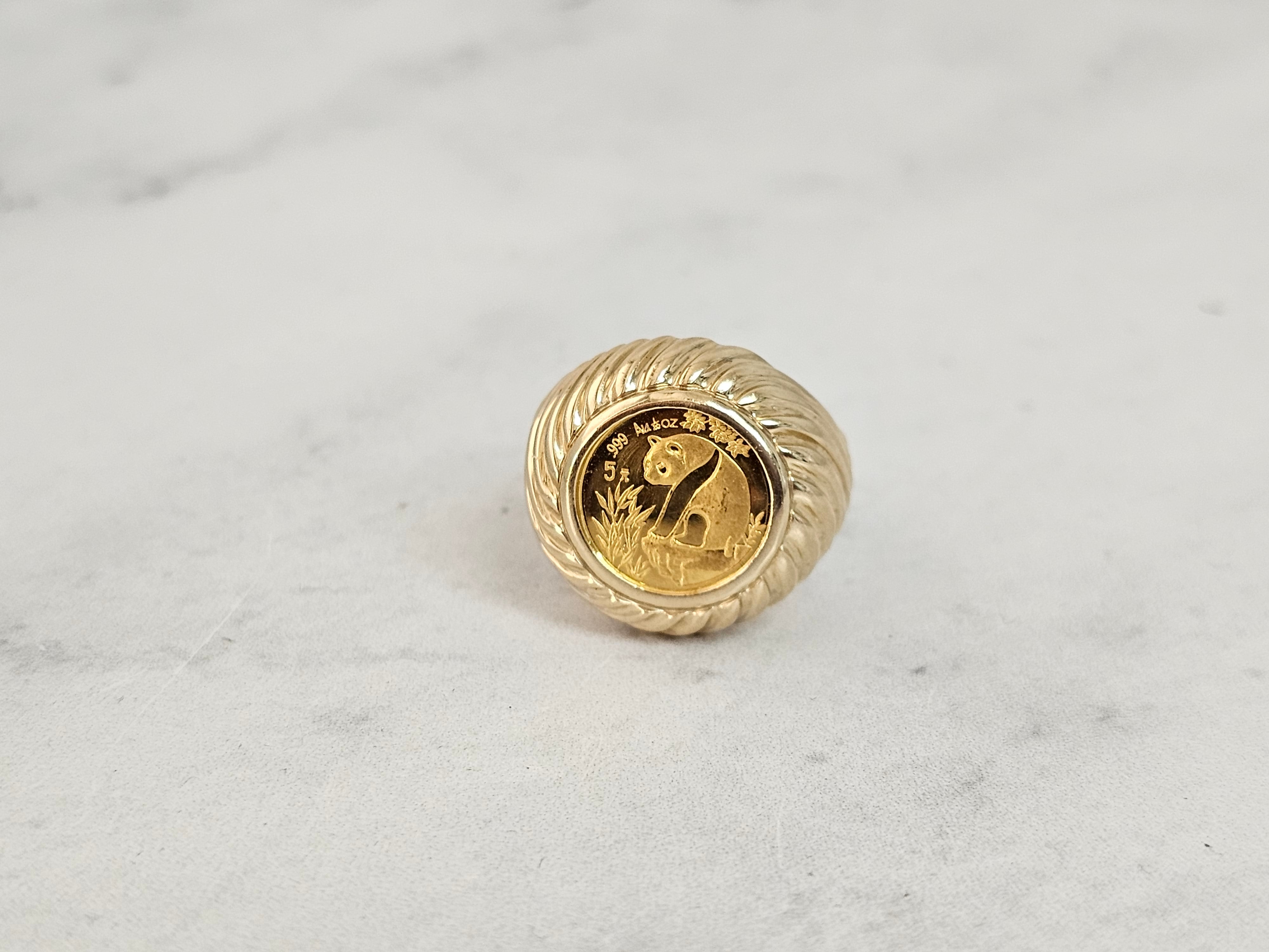 1993 1/20 oz Fine Gold Panda Coin Ring - Genuine Chinese Collector's Jewelry for Men & Women - Perfect for Gifts, Investment & Fashion Accessories