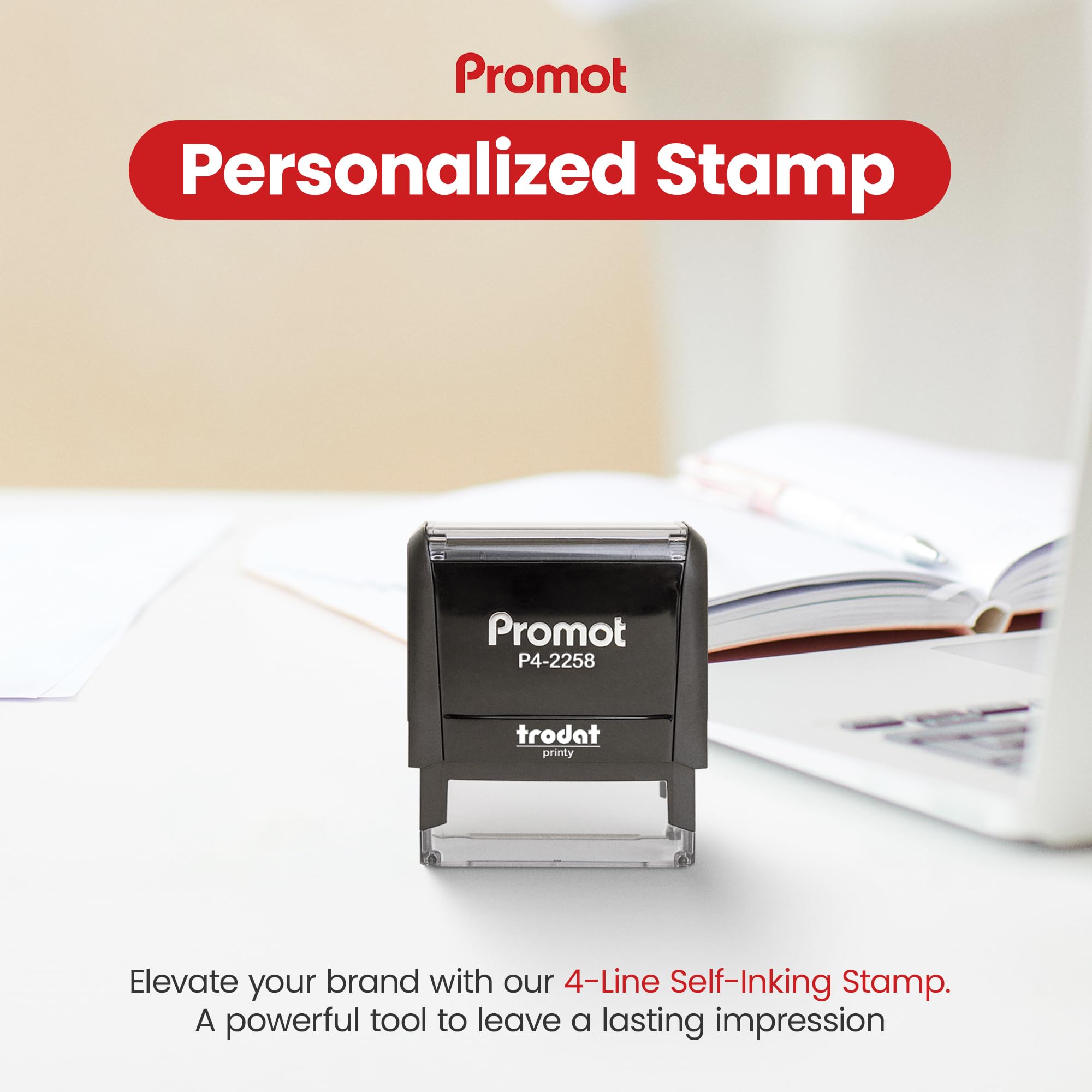 Custom Self-Inking Stamp - Personalized Address Stamp with 4 Lines of Text, Easy Ink Replacement, Large Office Stamp for Business, Home & Mail Organization