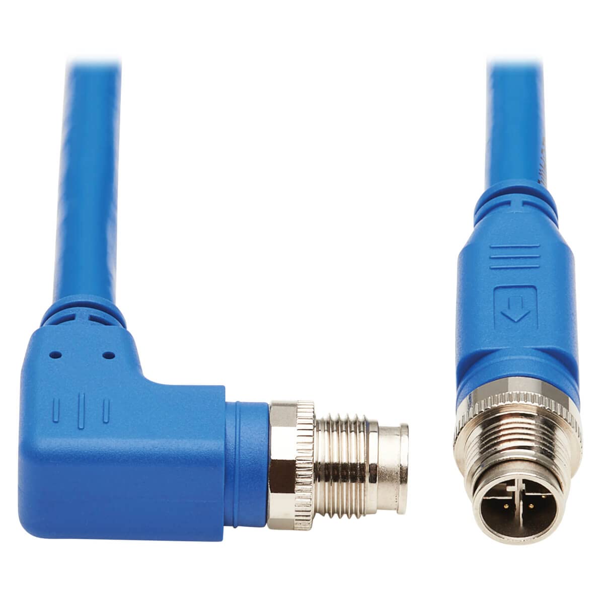 Tripp Lite M12 X-Code Cat6a Shielded Ethernet Cable - Right Angle M12 to M12, 10Gbps F/UTP CMR-LP, Industrial IP68 Rated, 60W PoE++, Blue, 16.4ft/5m - Perfect for Industrial Automation, Robotics & Harsh Environment Networking - Lifetime Warranty (NM12-6A3-05M-BL)