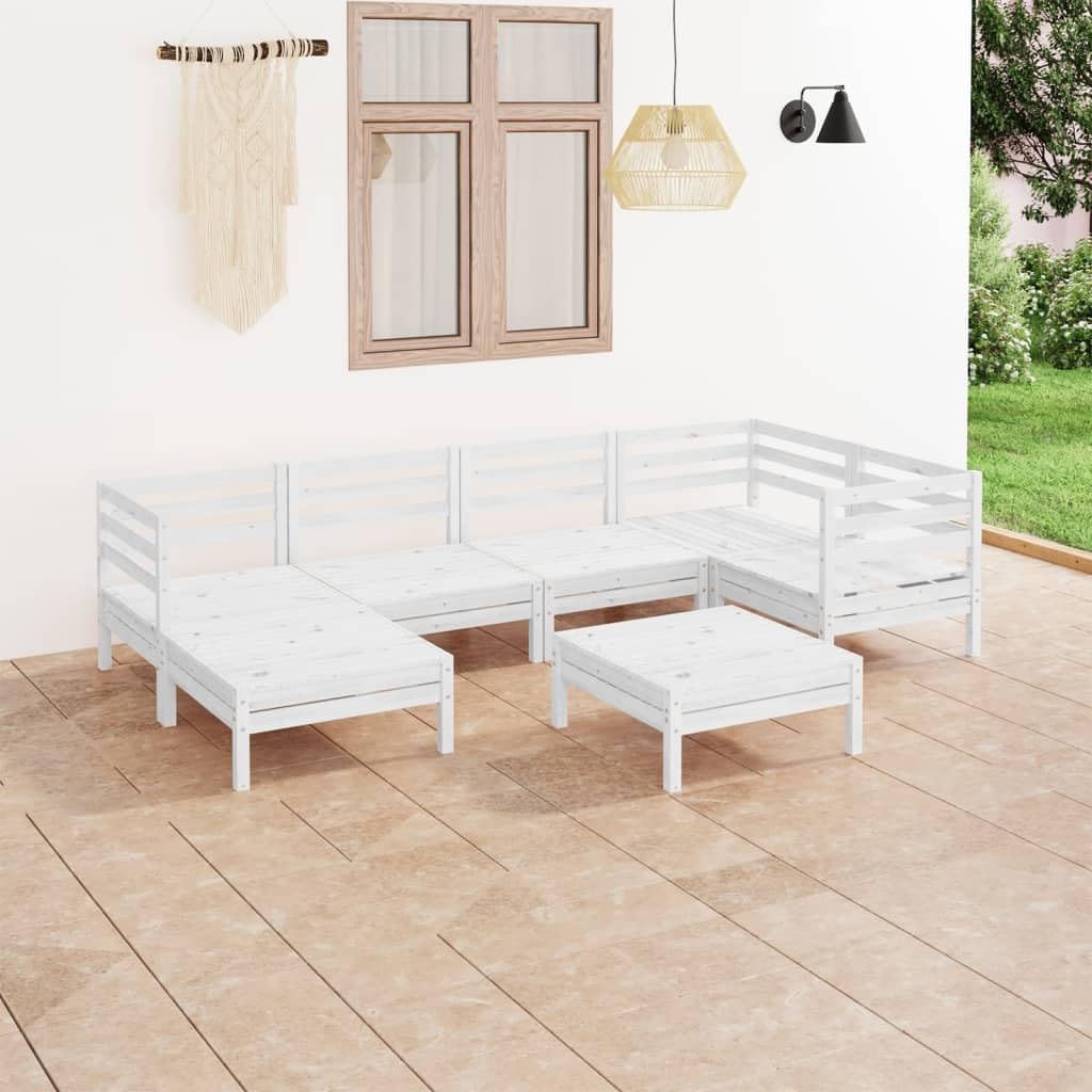 vidaXL 7-Piece Solid Pinewood Patio Lounge Set - Outdoor Garden Furniture with Wooden Sofa & Chairs (White) - Perfect for Backyard, Terrace, and Poolside Relaxation
