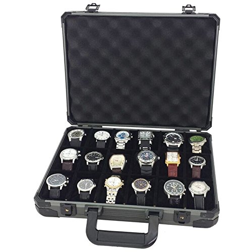 Premium Aluminum Watch Case for 18 Large Watches - Gunmetal Grey | Luxury Watch Storage & Travel Organizer | Perfect for Collectors, Jewelers & Business Travel