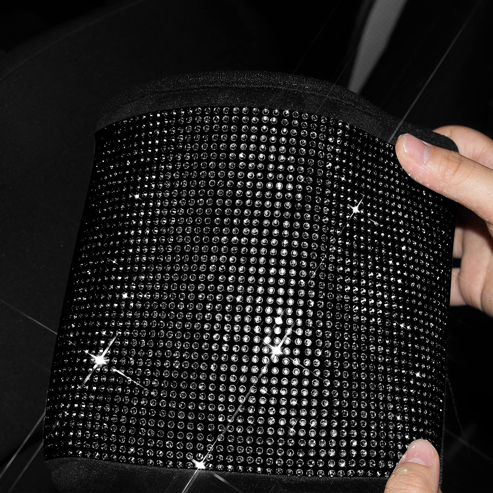 Premium Bling Crystal Car Seat Organizer - Front & Back Seat Travel Caddy Bag with Garbage Pocket - Diamond Car Accessory (1-Pack, Black) - Perfect for Road Trips, Commuting & Family Travel Organization