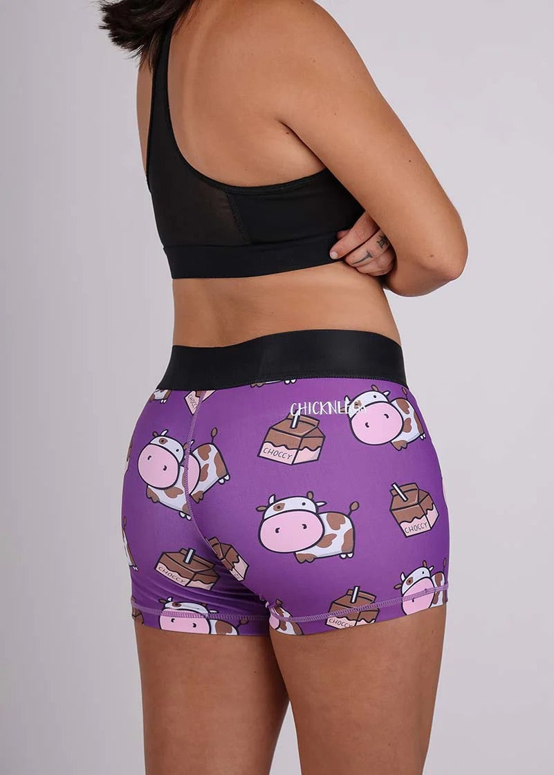 Women's High Waist 3-Pack Compression Shorts - Moisture Wicking Workout Leggings for Running, Yoga & Gym - Choccy Cows Brand Athletic Wear
