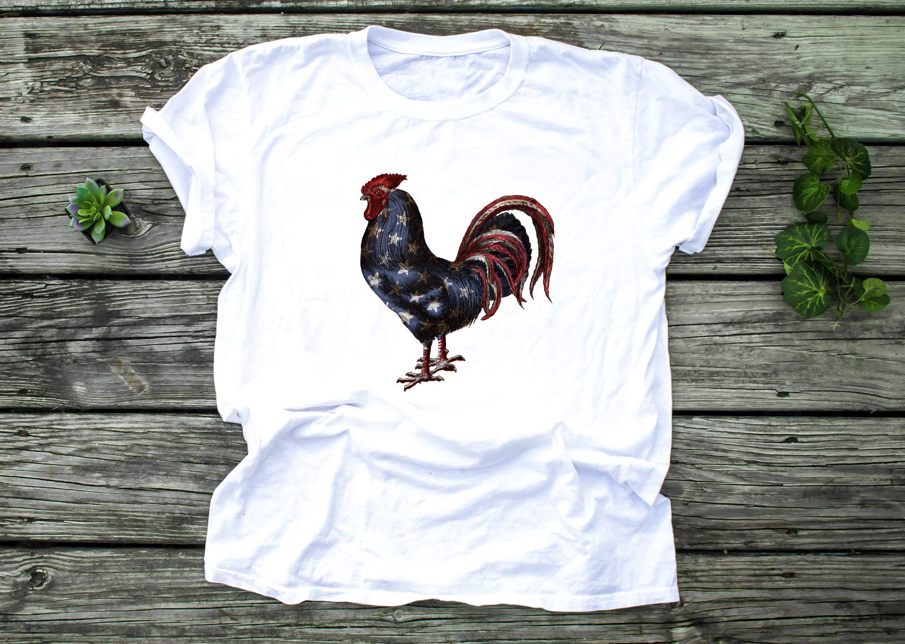 American Flag Rooster Sublimation Transfer Ready to Press - DIY Heat Transfer for T-Shirts (Adult & Kids Sizes) - Patriotic Custom Apparel Design for 4th of July, Memorial Day & Country-Themed Events