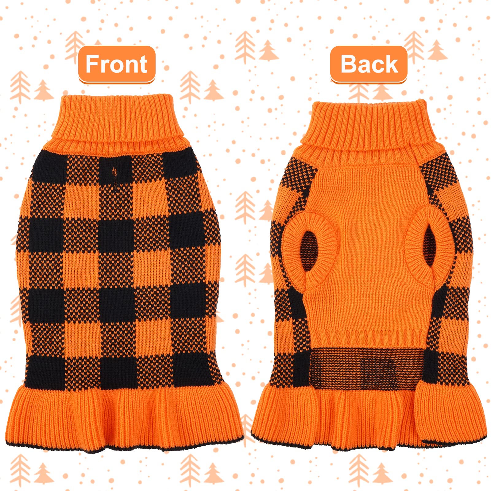 Lelepet Dog Sweater - Warm Turtleneck Pullover Knit Plaid Halloween Costume for Small to Large Dogs, Yorkies, Orange | Cozy Winter Outfit & Holiday Pet Fashion