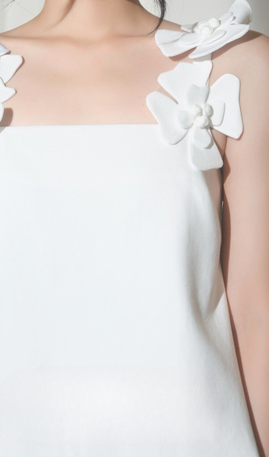 3D Floral Shoulder Strap Halter Mini Dress - Elegant White Summer Party Dress for Women | Perfect for Beach Vacations, Weddings & Date Nights