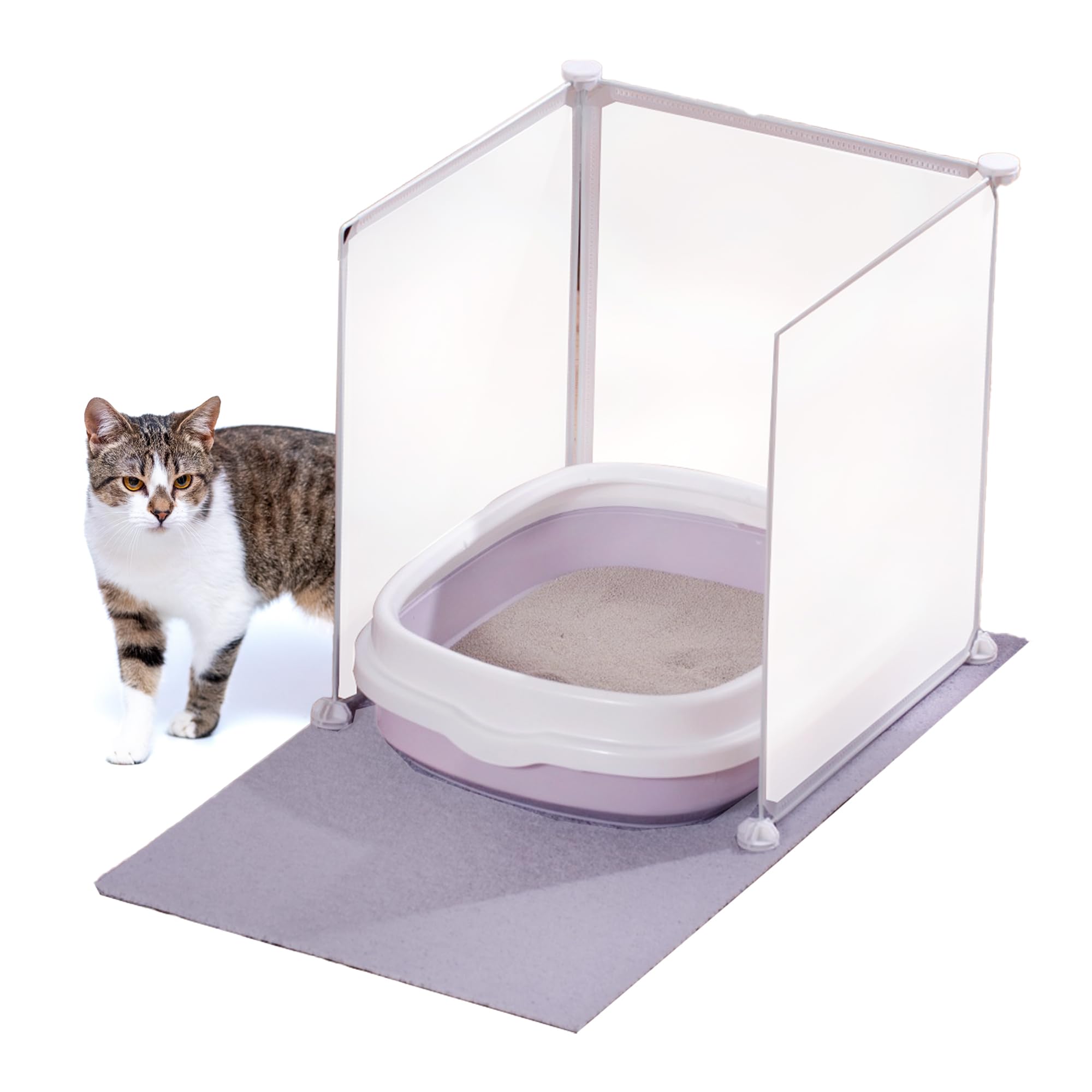 Panther Armor Cat Litter Box Splash Guards with Non-Slip Litter Mat - Frosted Matte Finish, Reusable & Easy Clean - Fits Standard 17.5