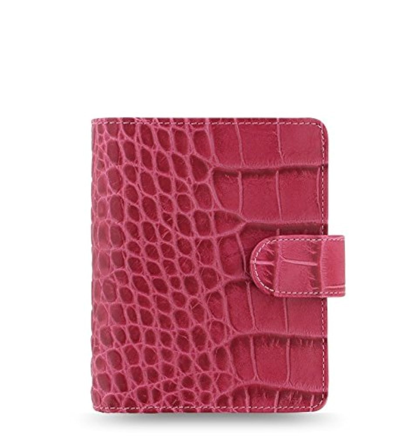 Filofax Pocket Size Classic Croc Print Leather Organizer - Weekly & Daily Planner with 2025 Calendar | Includes DiLoro Ballpoint Pen in Fuchsia (026078) | Perfect for Business Professionals, Students & Personal Scheduling