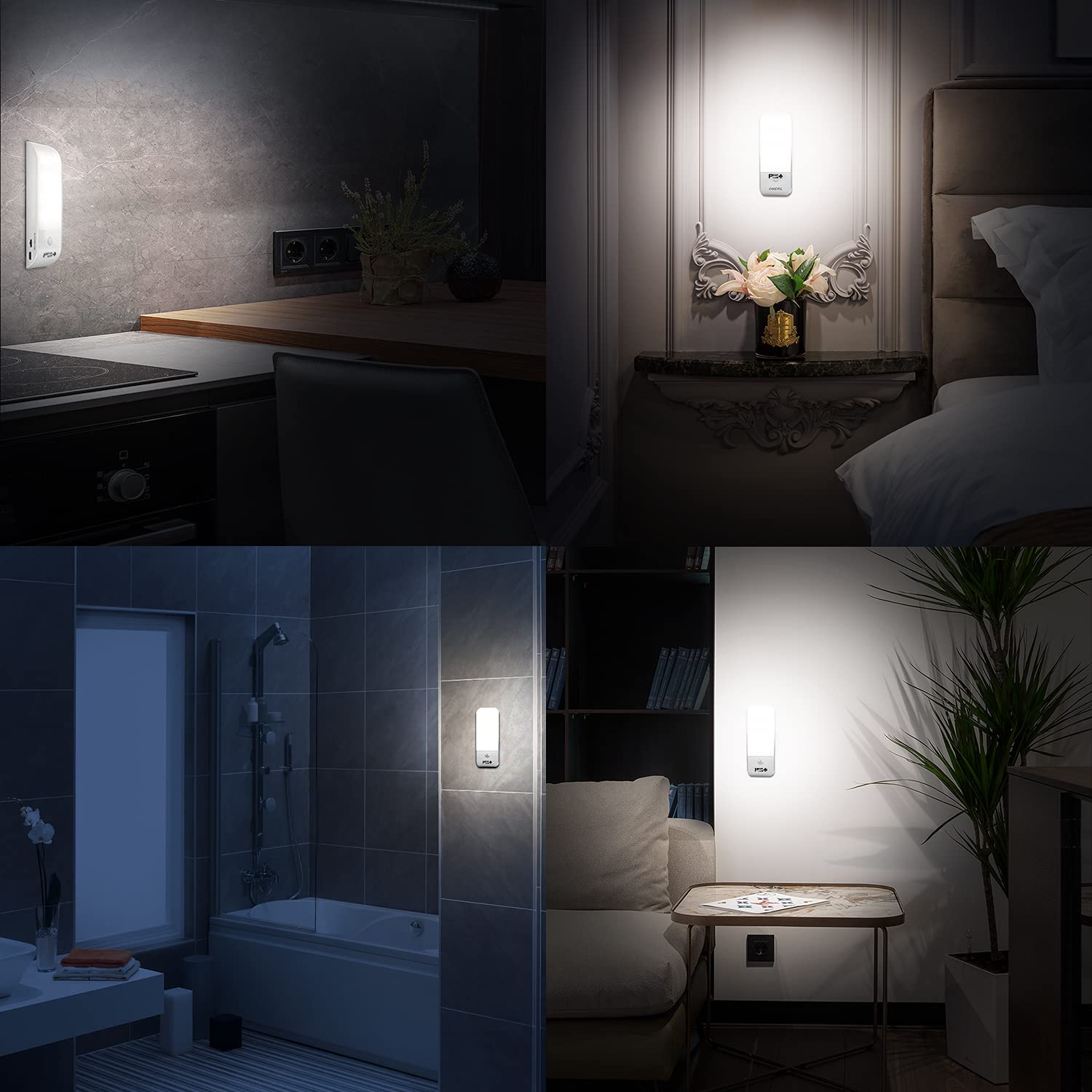PeakPlus LED Closet Lights Motion Activated - Wireless Rechargeable Under Cabinet Lighting with Motion Sensor - Battery Powered LED Light Strips for Closet, Hallway, Stairs (4 Pack) - Perfect for Home, Office, and Dark Spaces