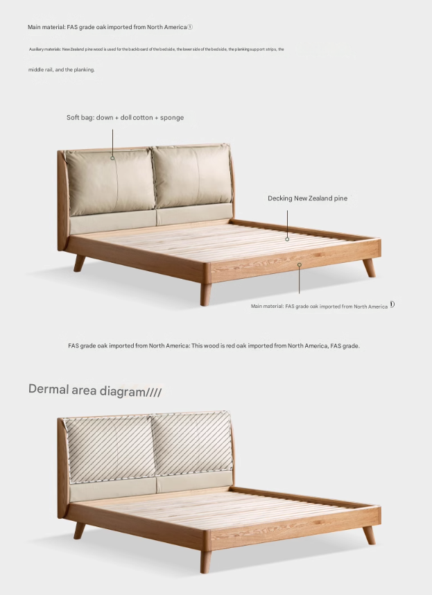 Premium Oak Solid Wood Frame with Top Grain Leather Upholstery & Technical Fabric Bed - Perfect for Modern Bedrooms, Guest Rooms & Luxury Home Decor