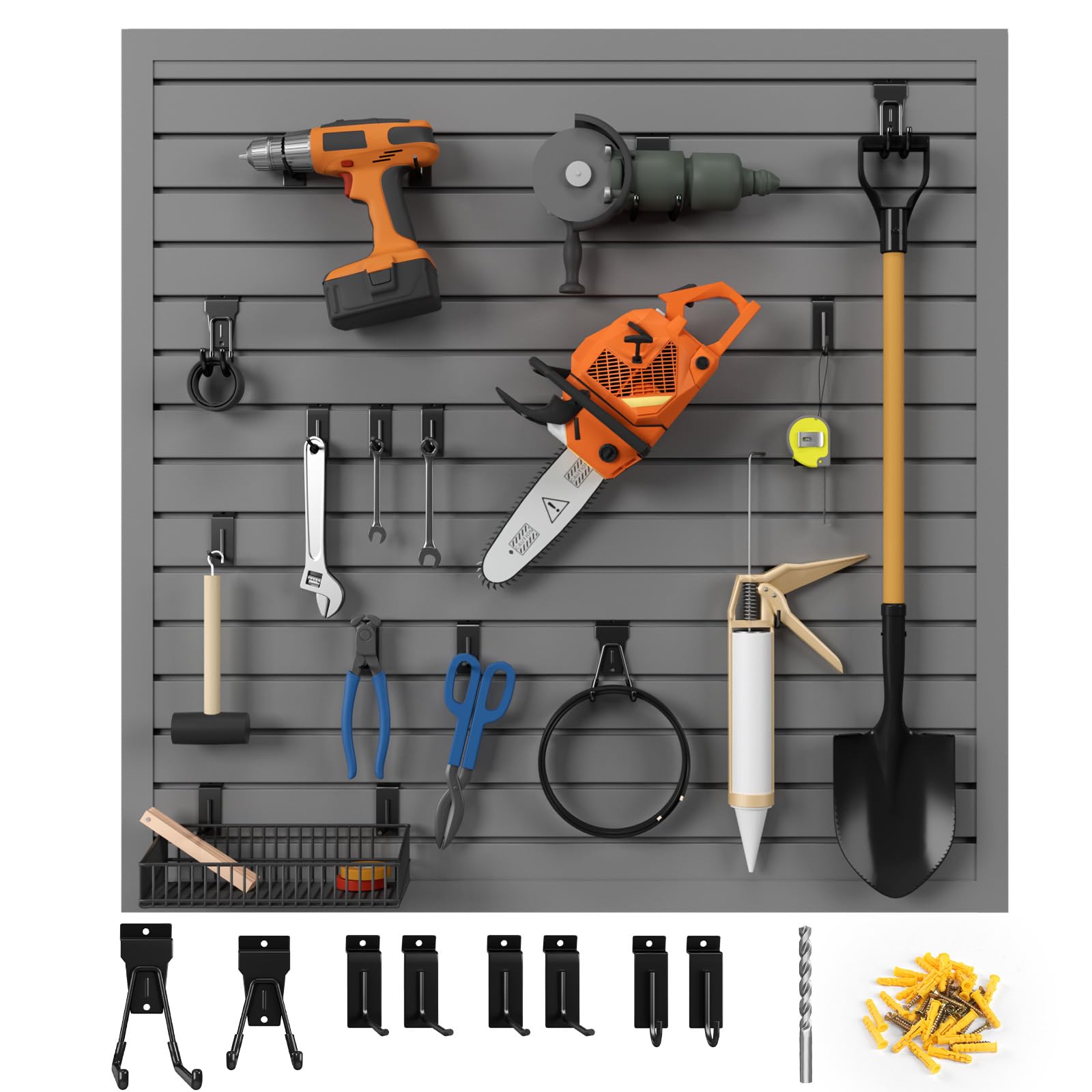 Duzzy 4' x 4' PVC Slatwall Panels - Garage Wall Storage Organizer System with Hooks & Hangers (Grey) - Perfect for Garage Organization, Retail Displays & Workshop Storage Solutions