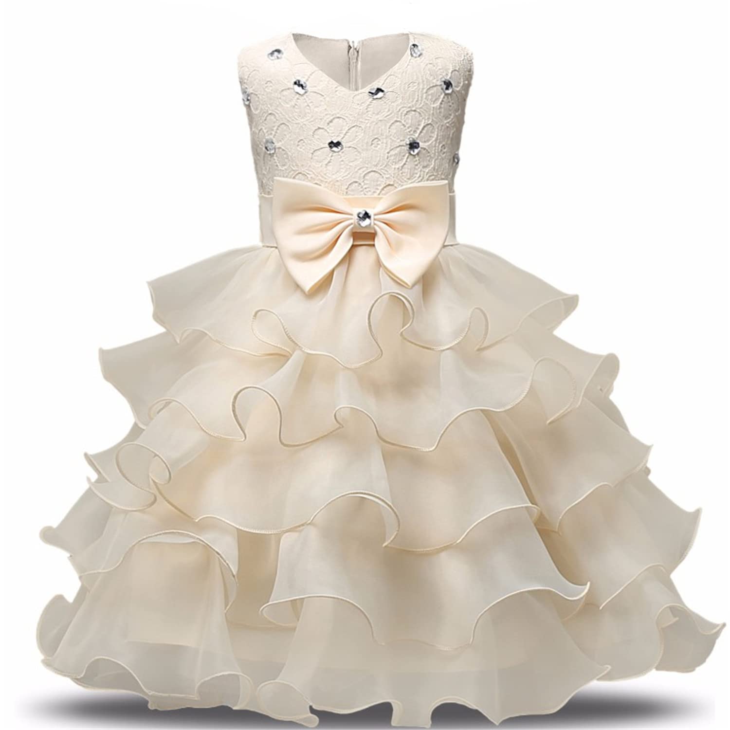 NNJXD Girls' Ruffled Lace Party Dress for Weddings & Special Occasions - Perfect for Birthday Parties, Pageants, and Formal Events