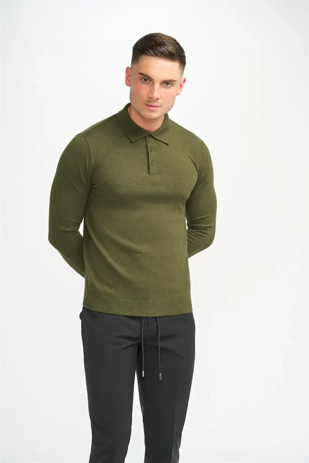 Cavani Men's Boom Plain Long Sleeve Polo Shirt - Classic Casual Slim Fit Button Down Collar Top for Business, Office & Outdoor Activities