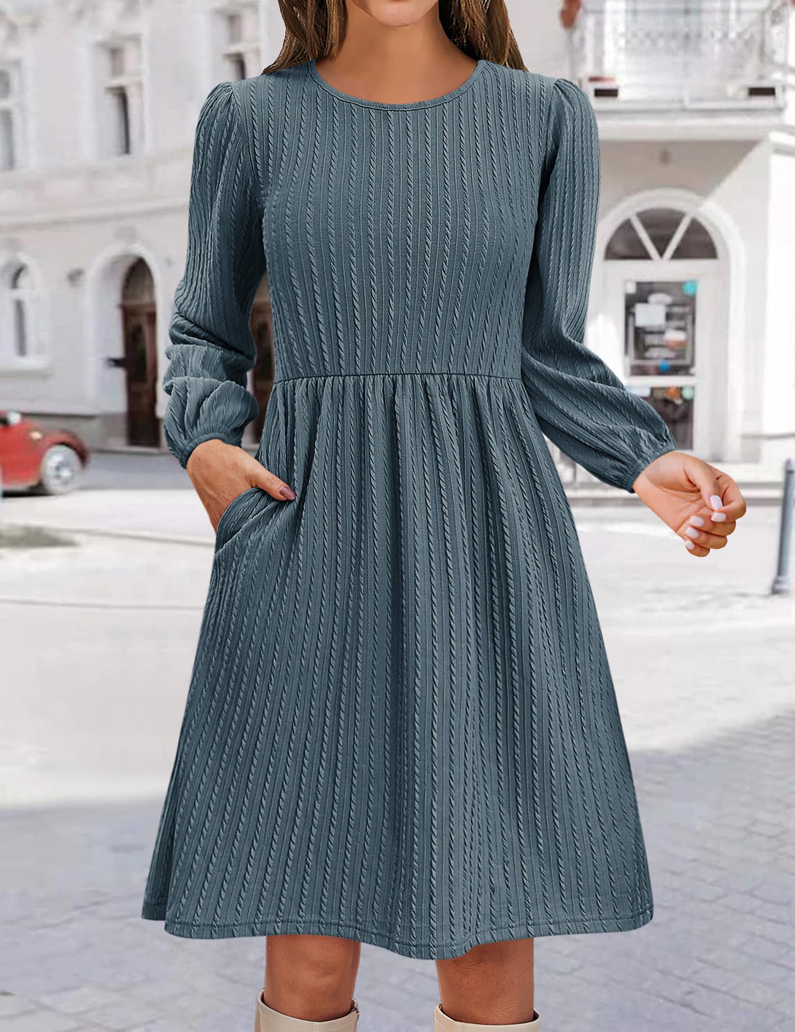 Zeagoo Women's Casual Knit Sweater Dress with Pockets - Crew Neck Long Sleeve A-Line Fall Dress 2024 | Perfect for Office Wear, Date Nights & Autumn Outfits