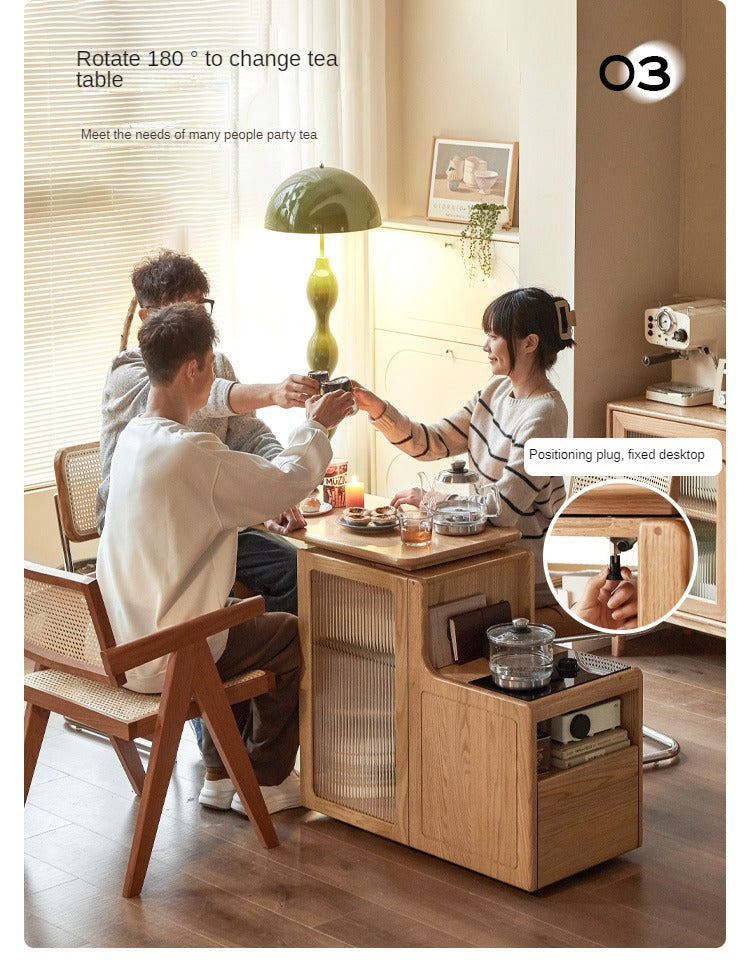 Premium Oak & Black Walnut Solid Wood Tea Cabinet with Removable Tea Maker - Perfect for Tea Storage and Brewing in Living Rooms, Kitchens, or Tea Rooms