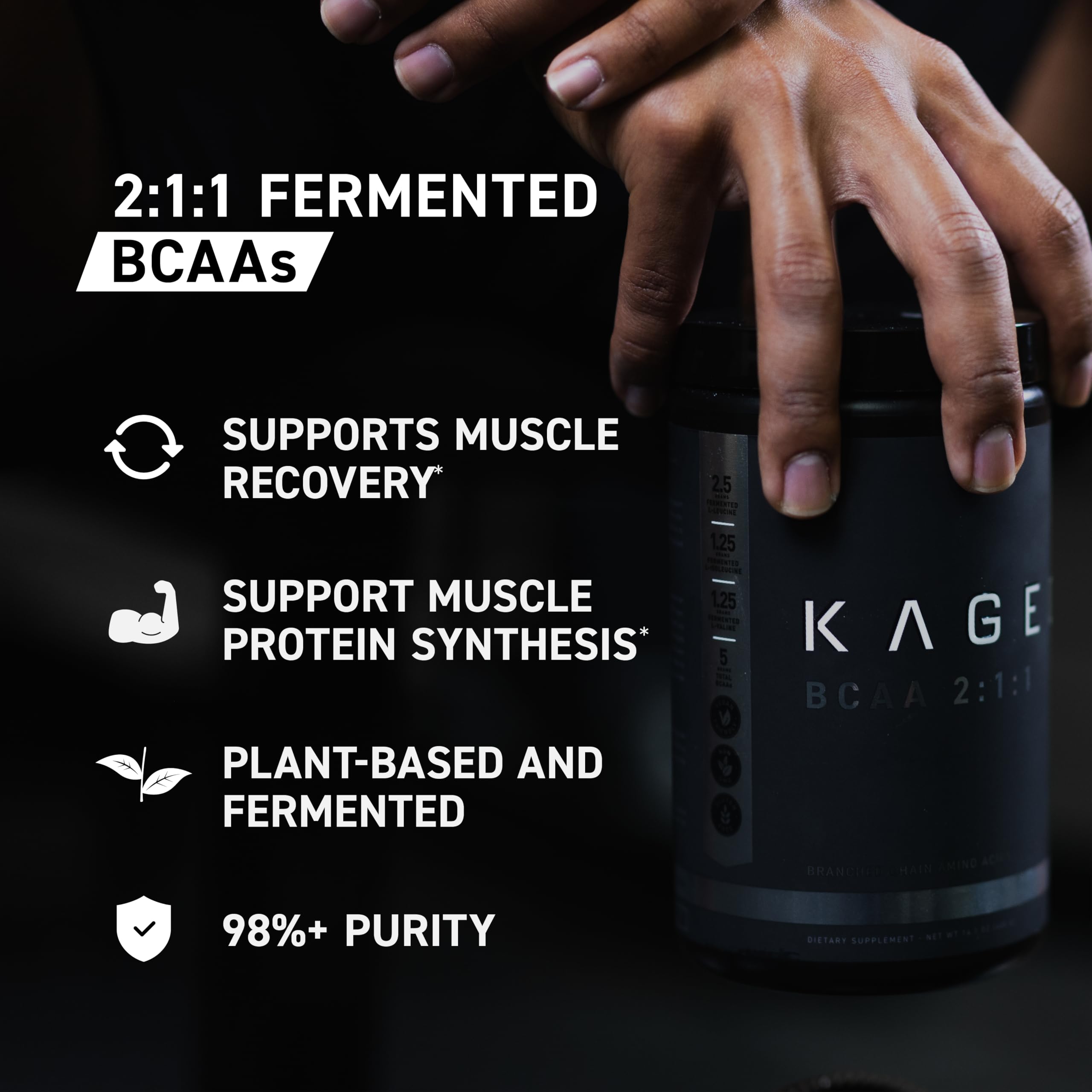 Kaged BCAAs Amino Acid Powder - 5g BCAA per Serving, Fermented & Plant-Based Vegan Branched Chain Amino Acid Supplement, Unflavored, 72 Servings for Men - Ideal for Post-Workout Recovery & Muscle Growth