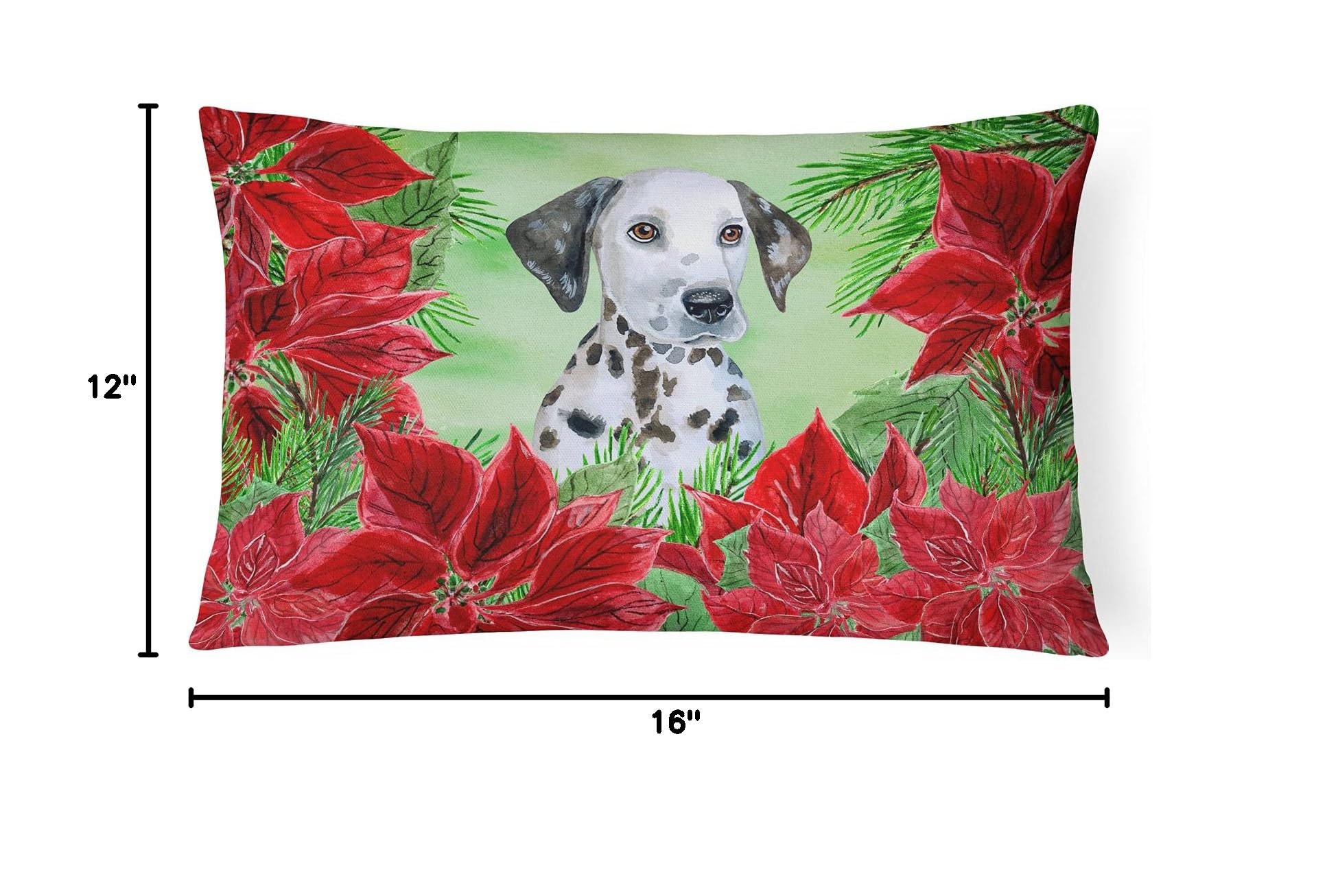 Dalmatian Puppy Poinsettas Canvas Decorative Pillow - Machine Washable Indoor/Outdoor Throw Pillow for Couch, Bed, Patio - Perfect for Holiday Decor & Pet Lover Gifts