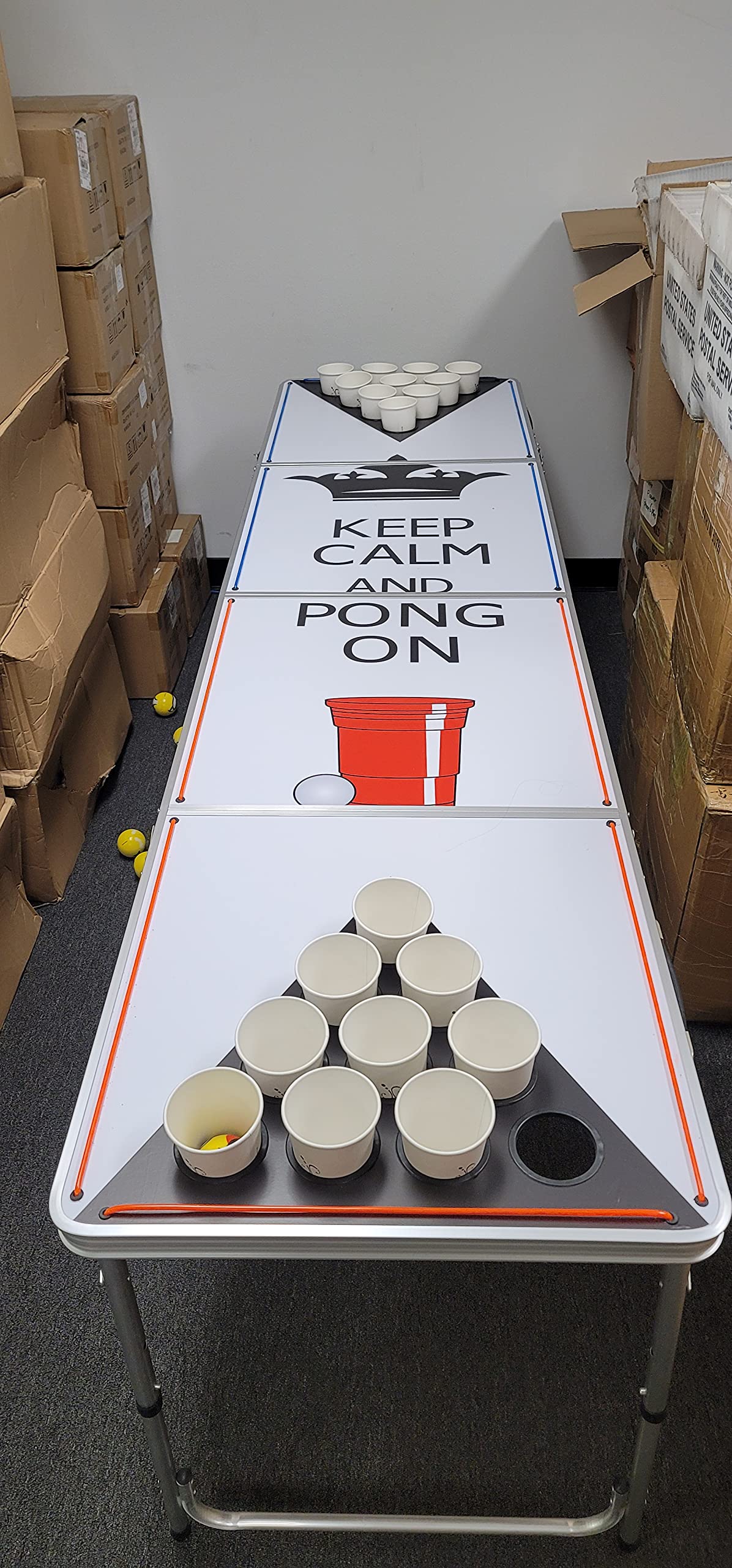 6goodeals 8 FT Folding Beer Pong Table with Cup Holes & Safety Lock - Portable Adjustable Height Lightweight Beer Game Table with Cup Holders & Enhanced Stability - Perfect for Parties, Tailgating, Backyard Games & College Events (White)