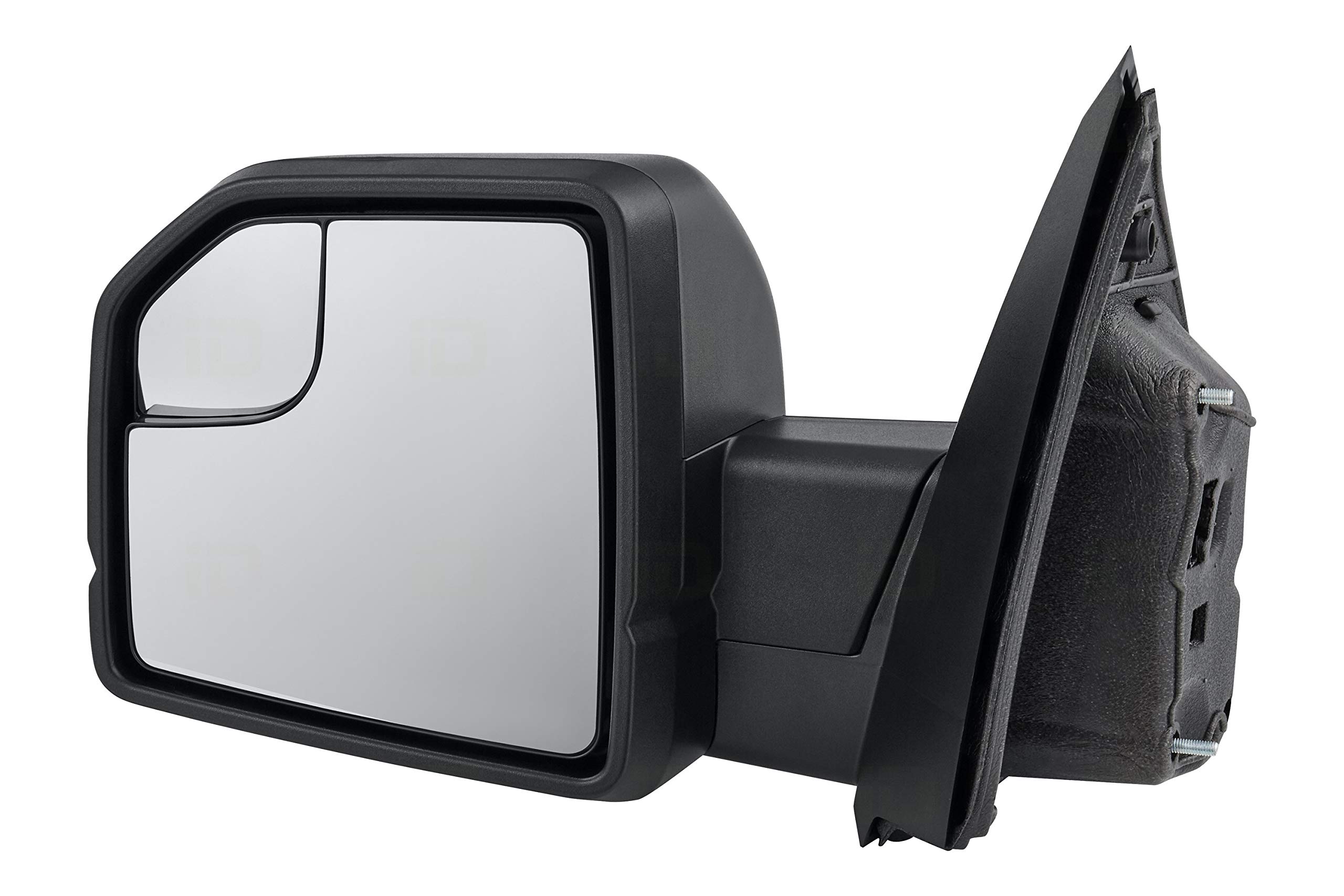 2018-2018 Ford F150 Driver Side Power Door Mirror - Heated Glass & Turn Signal (No Blind Spot/Spotter Lamp) - Black Textured Cap & Flat Glass - Replacement Part FO1320556 | Perfect for Winter Driving & Enhanced Visibility