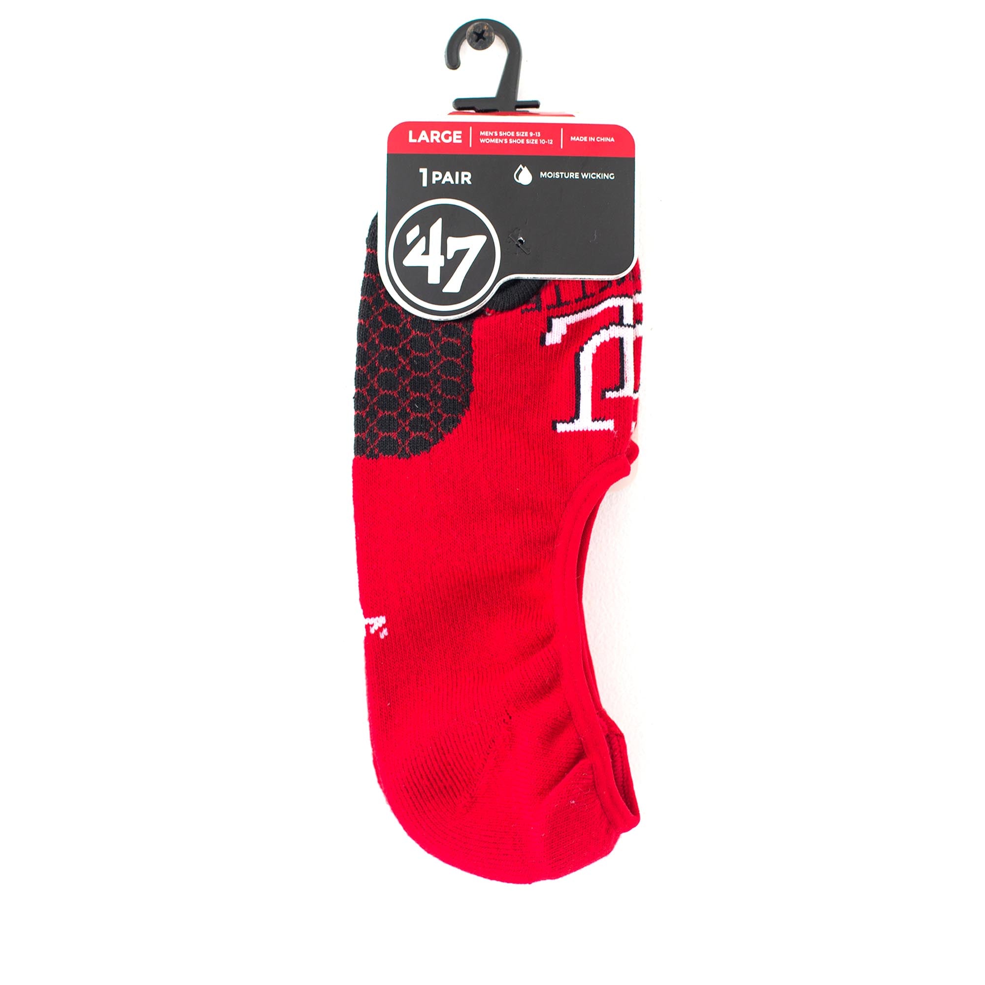 47 Vintage UL No Show Socks - Breathable Low Cut Socks for Men & Women - Red/Black - Perfect for Sneakers, Loafers & Casual Shoes