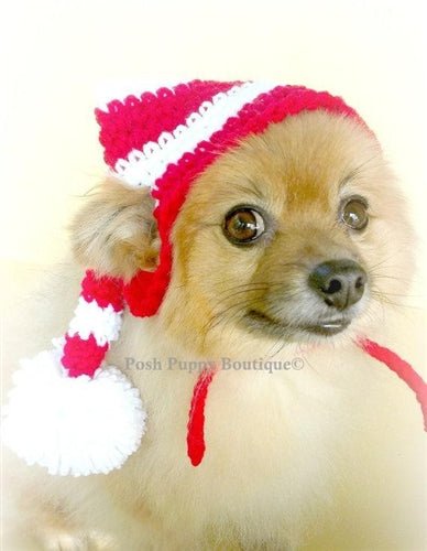 Crochet Red and White Striped Elf Beanie Hat - Christmas Holiday Party Costume Accessory for Women & Men - Perfect for Xmas Photos, Ugly Sweater Parties and Winter Festivities