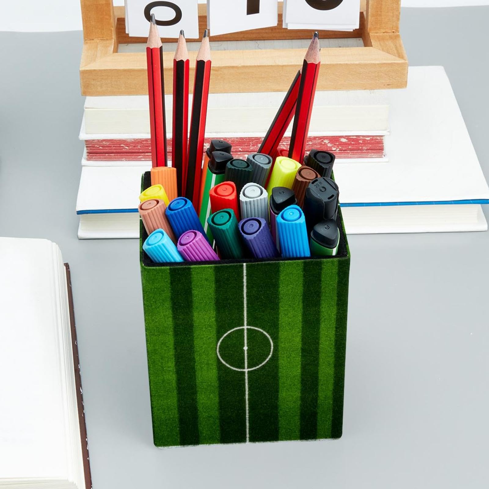 Football-Themed Pen Holder for Desk - Stylish Pencil Organizer with Sports Court Design - Perfect Office Supplies for Football Fans & Workspace Decor