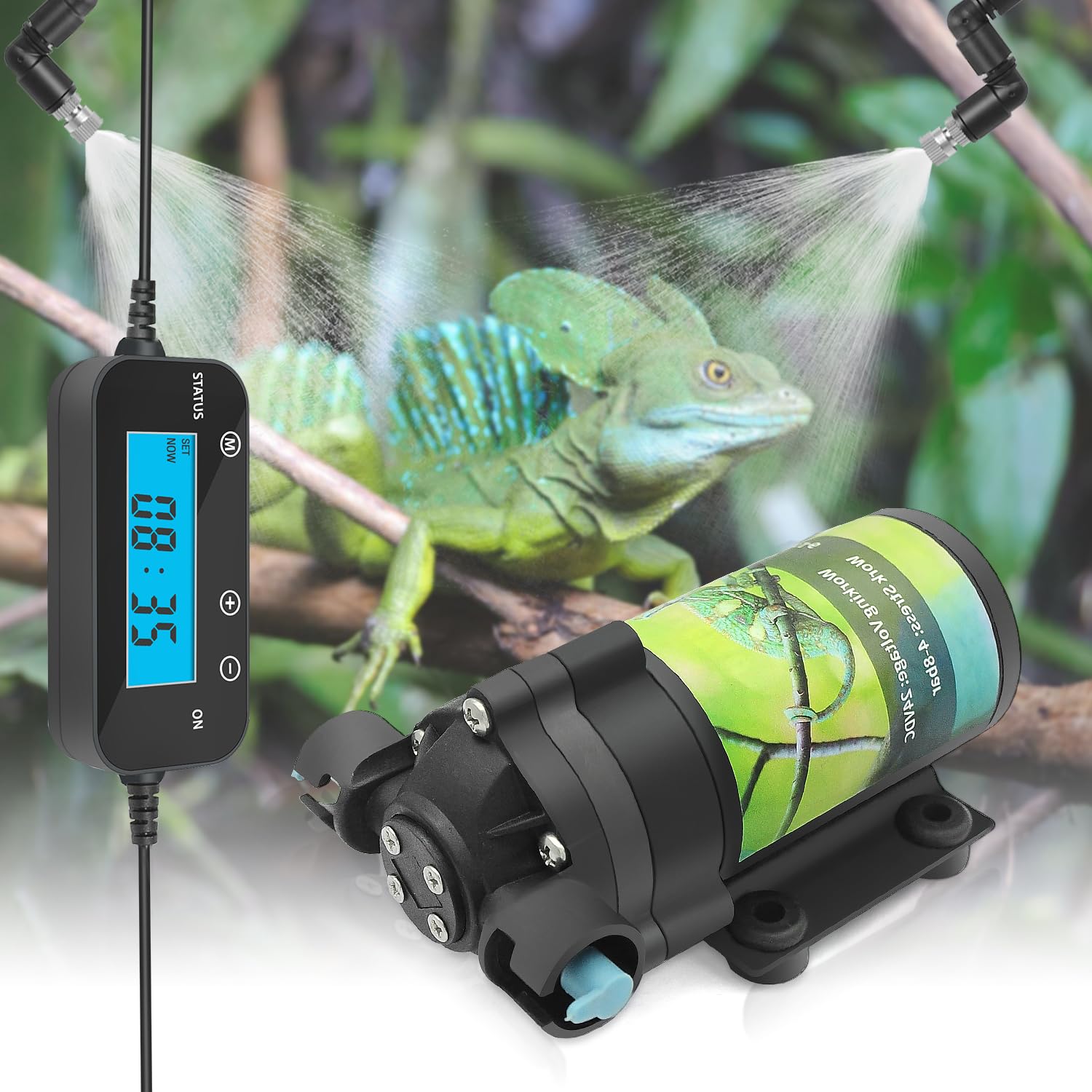 Automatic Reptile Misting System with Timer - 6 Nozzle Terrarium Humidifier, Self-Priming Quiet Pump for Amphibians, Vivariums & Paludariums | Perfect for Chameleons, Frogs & Tropical Reptile Habitats