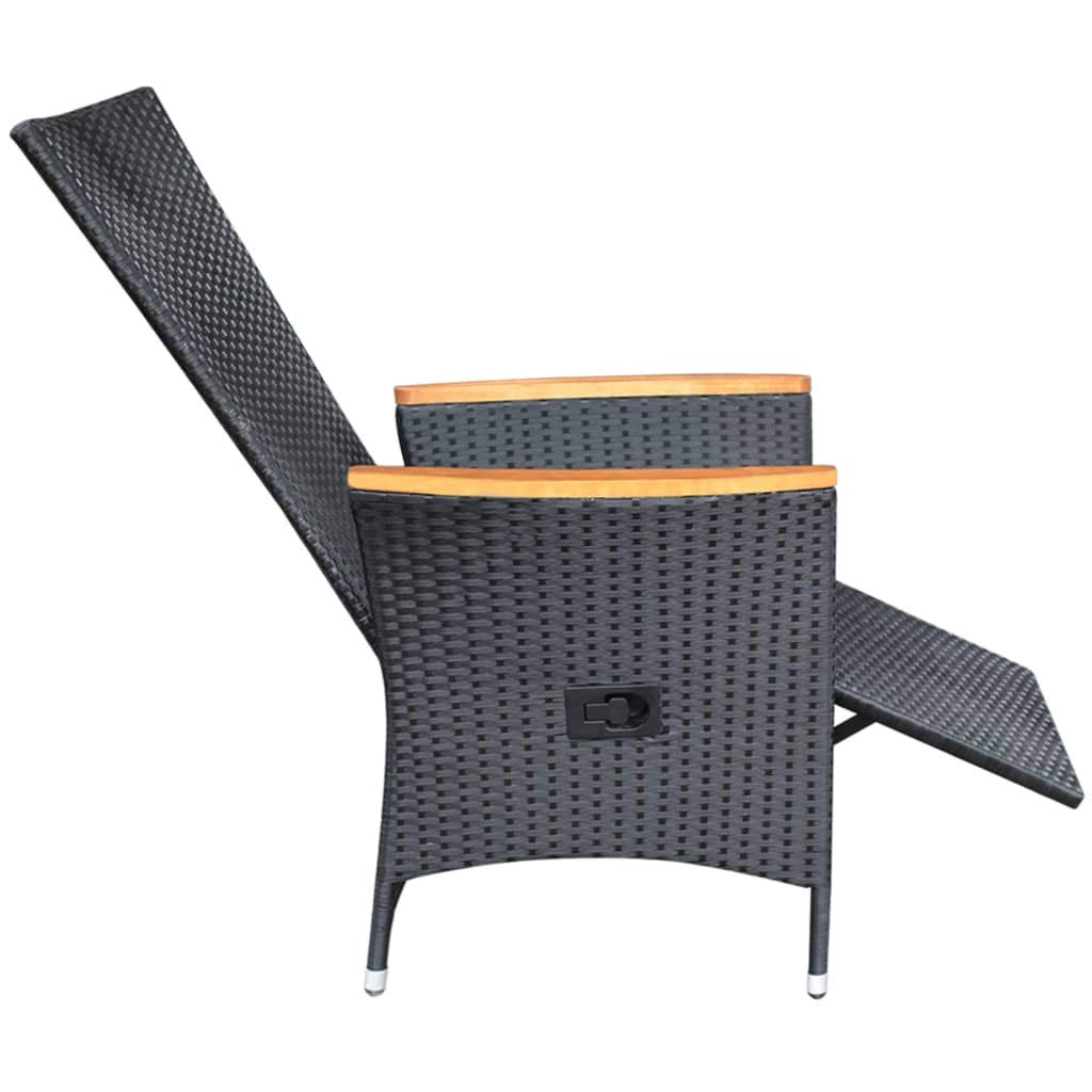 2-Piece Black Poly Rattan Reclining Patio Chairs Set with Cushions - Outdoor Lounge Furniture for Poolside, Garden & Backyard Relaxation