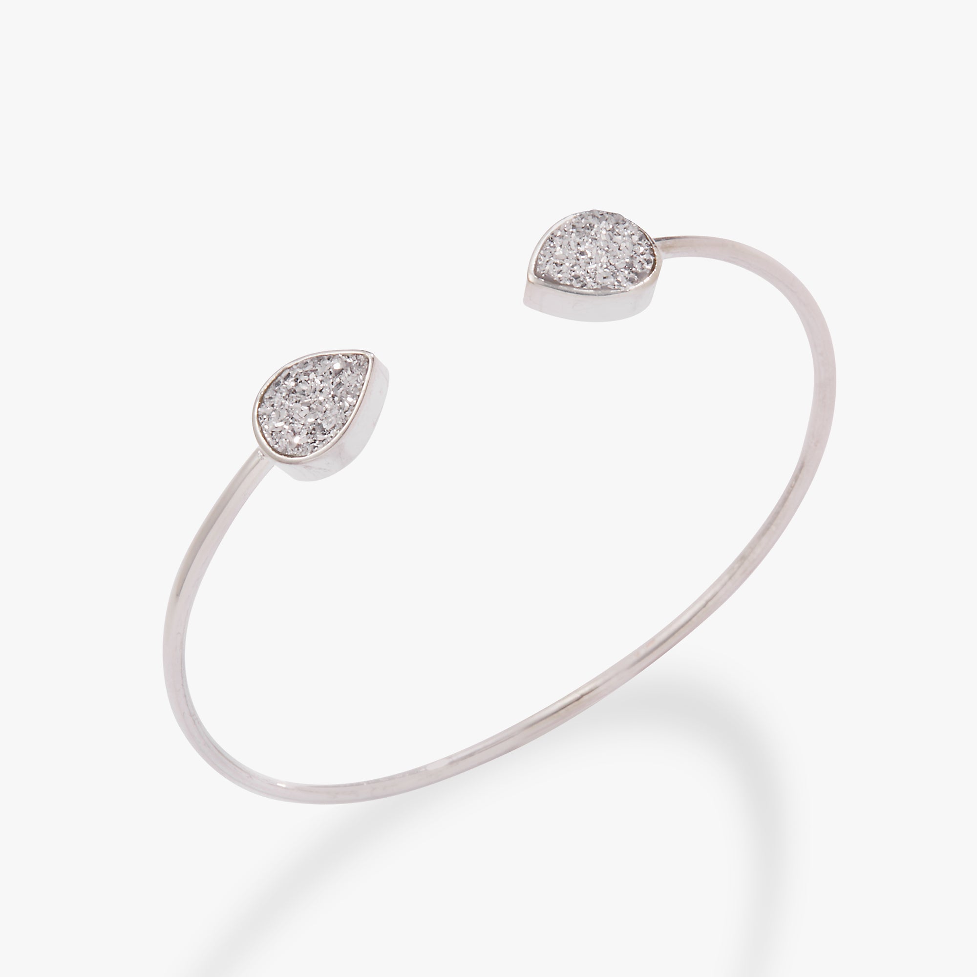 Glitter Druzy Flex Cuff Bracelet in Silver - Elegant Adjustable Crystal Jewelry for Women, Perfect for Parties, Weddings & Special Occasions
