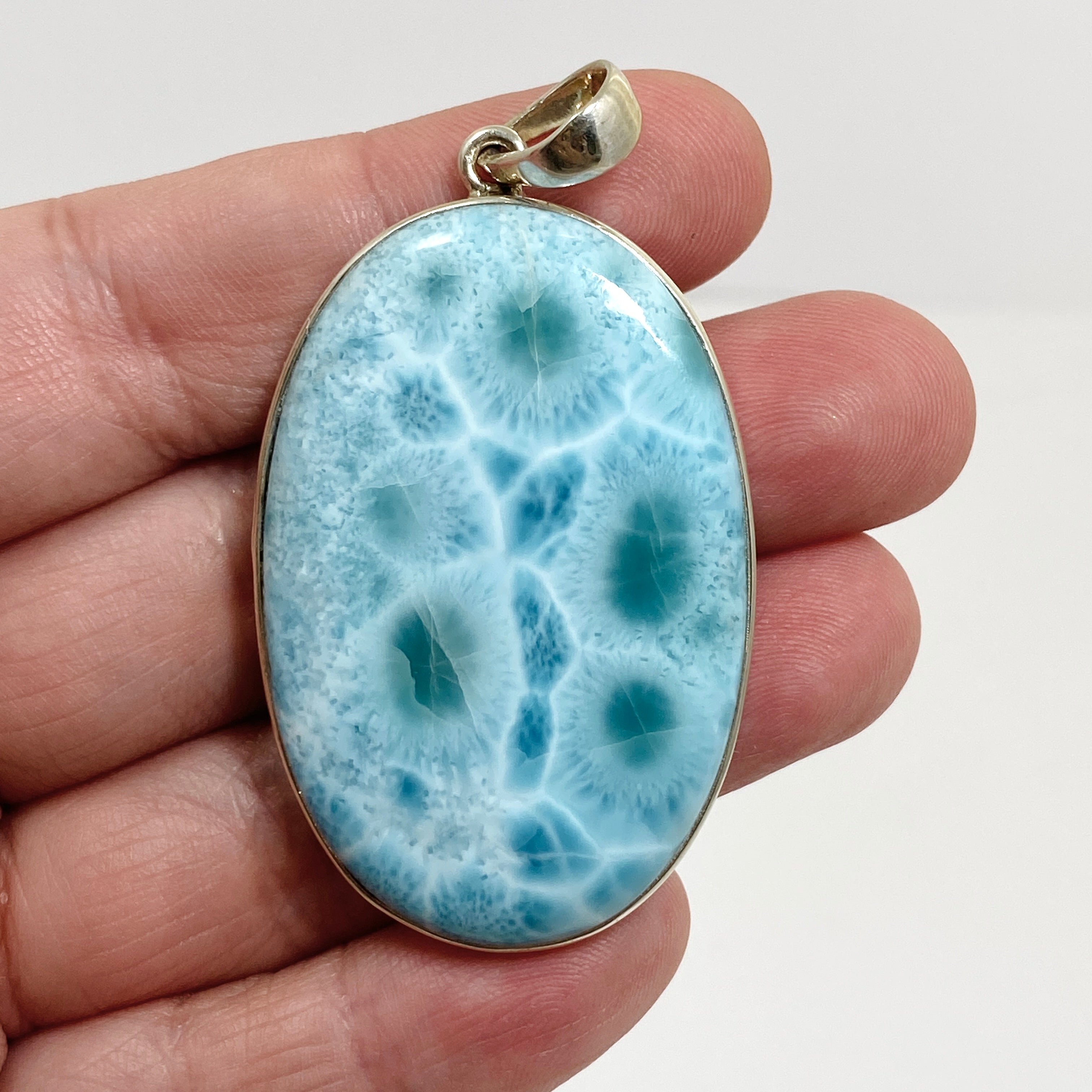 Natural Larimar Oval Cabochon Pendant Necklace - Genuine Blue Stone Jewelry for Women - Perfect for Beach Vacations & Boho Fashion