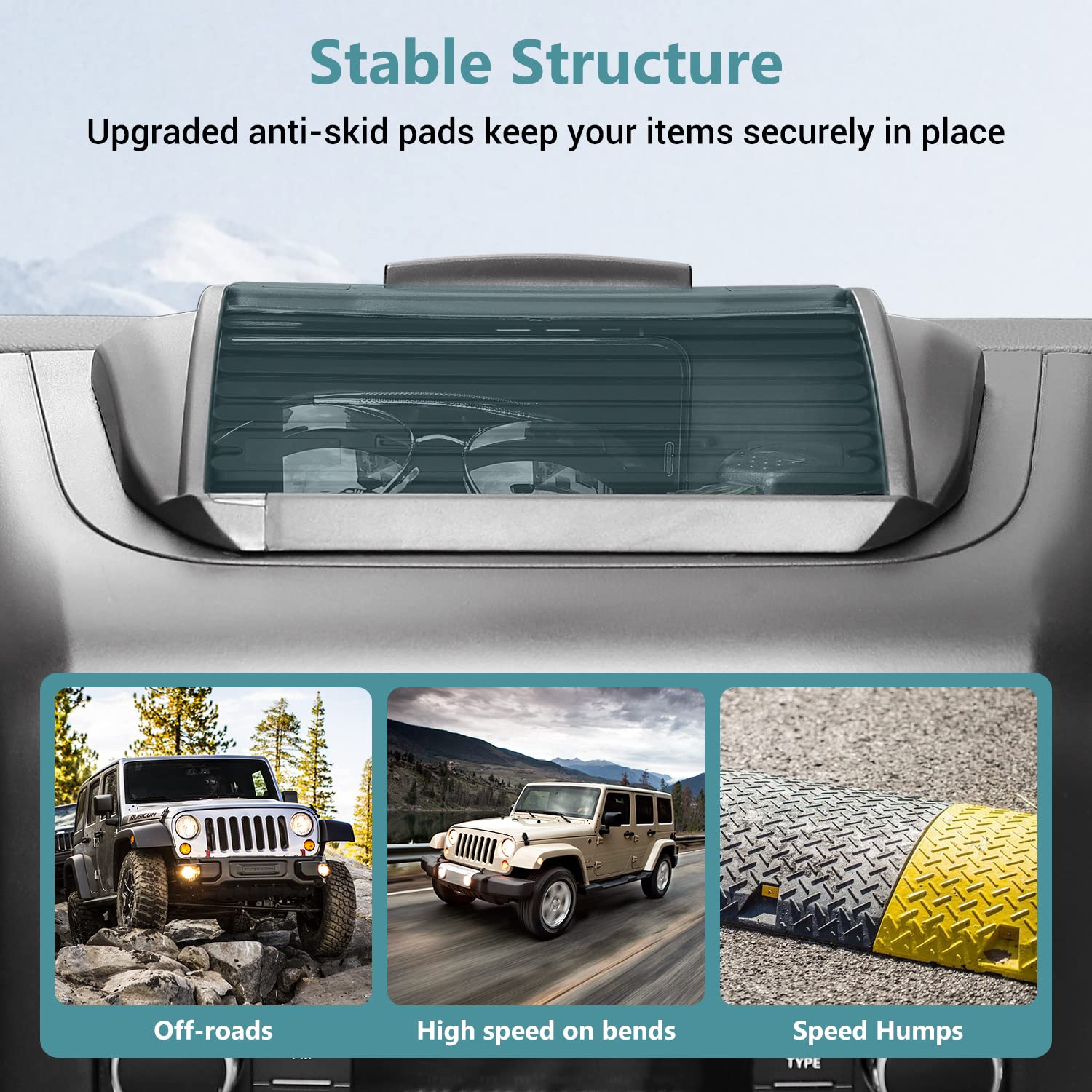 Jeep JK Dashboard Storage Organizer - Interior Accessory Tray Box for 2011-2017 Wrangler JK/JKU (2-Door & 4-Door Models) | Perfect for Sahara, Sport & Rubicon Trims | Keep Your Phone, Keys & Small Items Organized While Off-Roading
