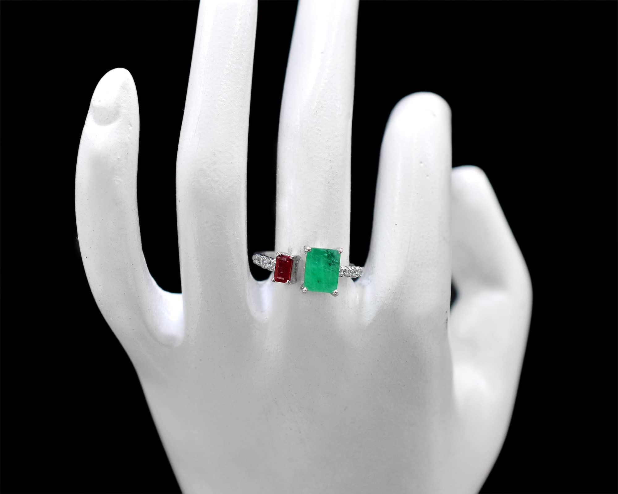 Natural Green Emerald & Red Ruby Ring - 925 Sterling Silver July Birthstone Promise Ring for Women | Elegant Jewelry Gift for Girlfriend, Wife, Her | Perfect for Christmas, Anniversary, Valentine's Day & Special Occasions