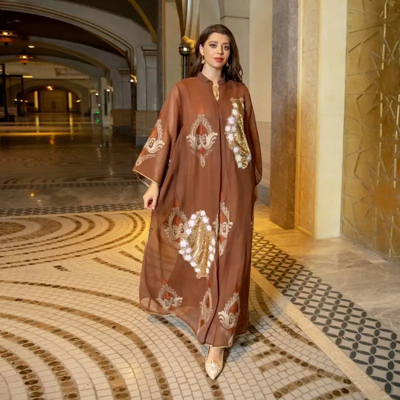 Elegant Sequin & Embroidered Women's Caftan Kaftan Dress - Eid Jalabiya for Special Occasions & Evening Parties