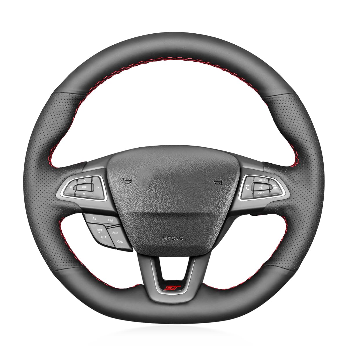 Premium Hand-Stitched Leather Steering Wheel Cover for Ford Focus ST/RS (2015-2018) - Anti-Slip Grip & Enhanced Comfort - Perfect for Daily Commuting & Performance Driving
