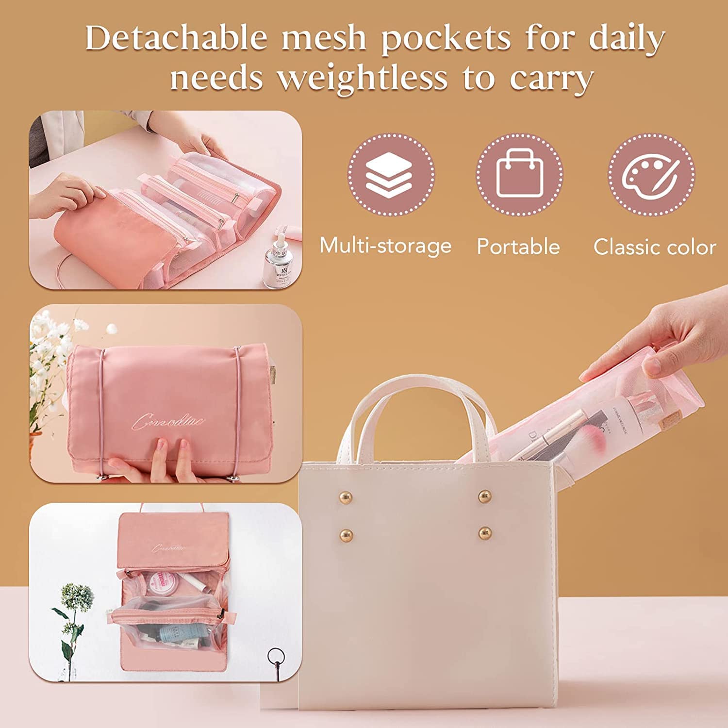 Foldable Travel Toiletry Bag with Detachable Makeup Pouch - Waterproof Cosmetic Organizer for Women & Men (Multicolor, 1 Piece) - Perfect for Airplane Carry-on, Gym, Camping & Vacation Essentials Storage