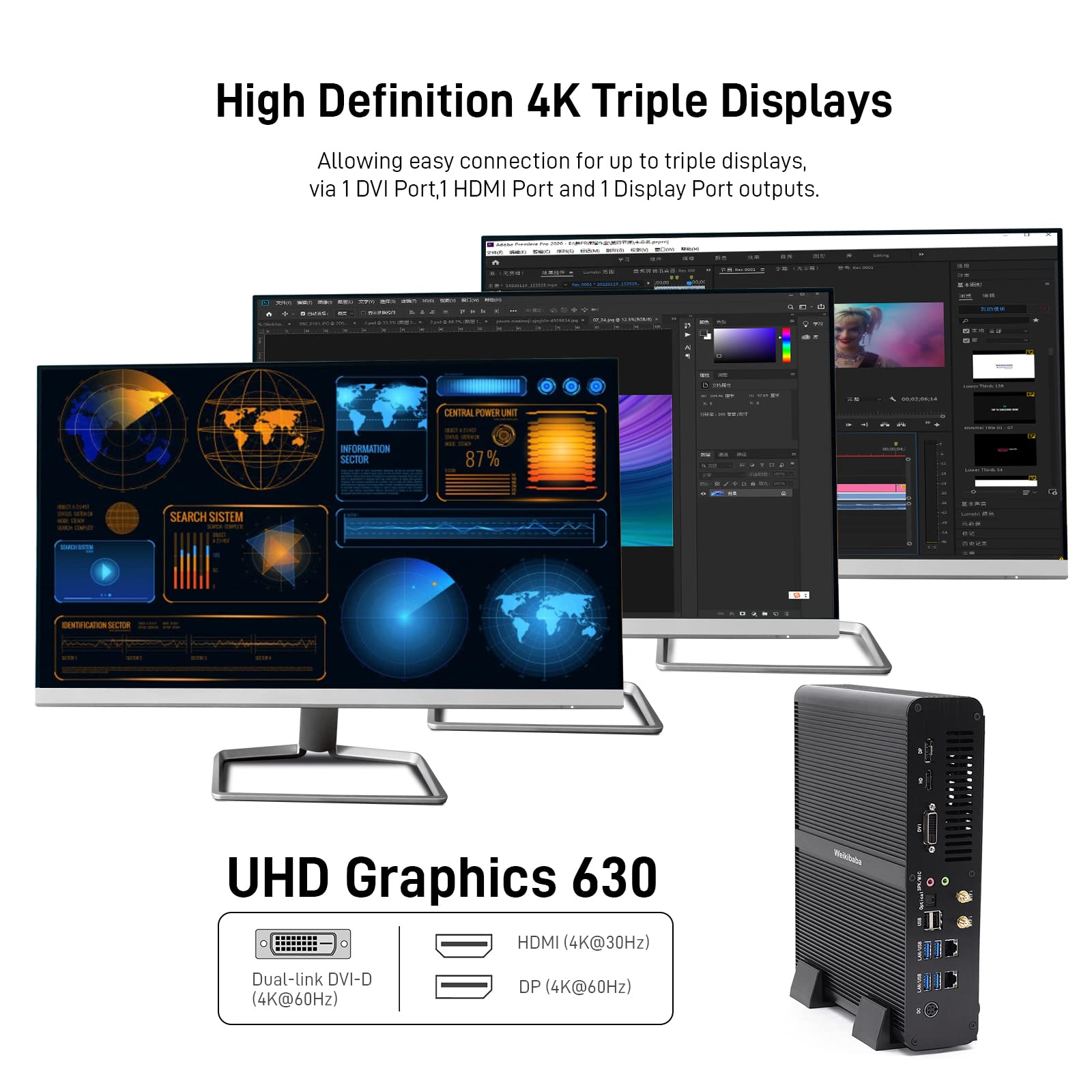 Mini Gaming PC with Intel Core i7-7820HK, GeForce GTX 1650 4GB, 16GB DDR4 RAM, 512GB NVMe SSD + 1TB HDD - Compact Windows 10 Desktop Computer with HDMI, DP, DVI-D & WiFi 6 | Perfect for Esports, 4K Video Editing & Home Office