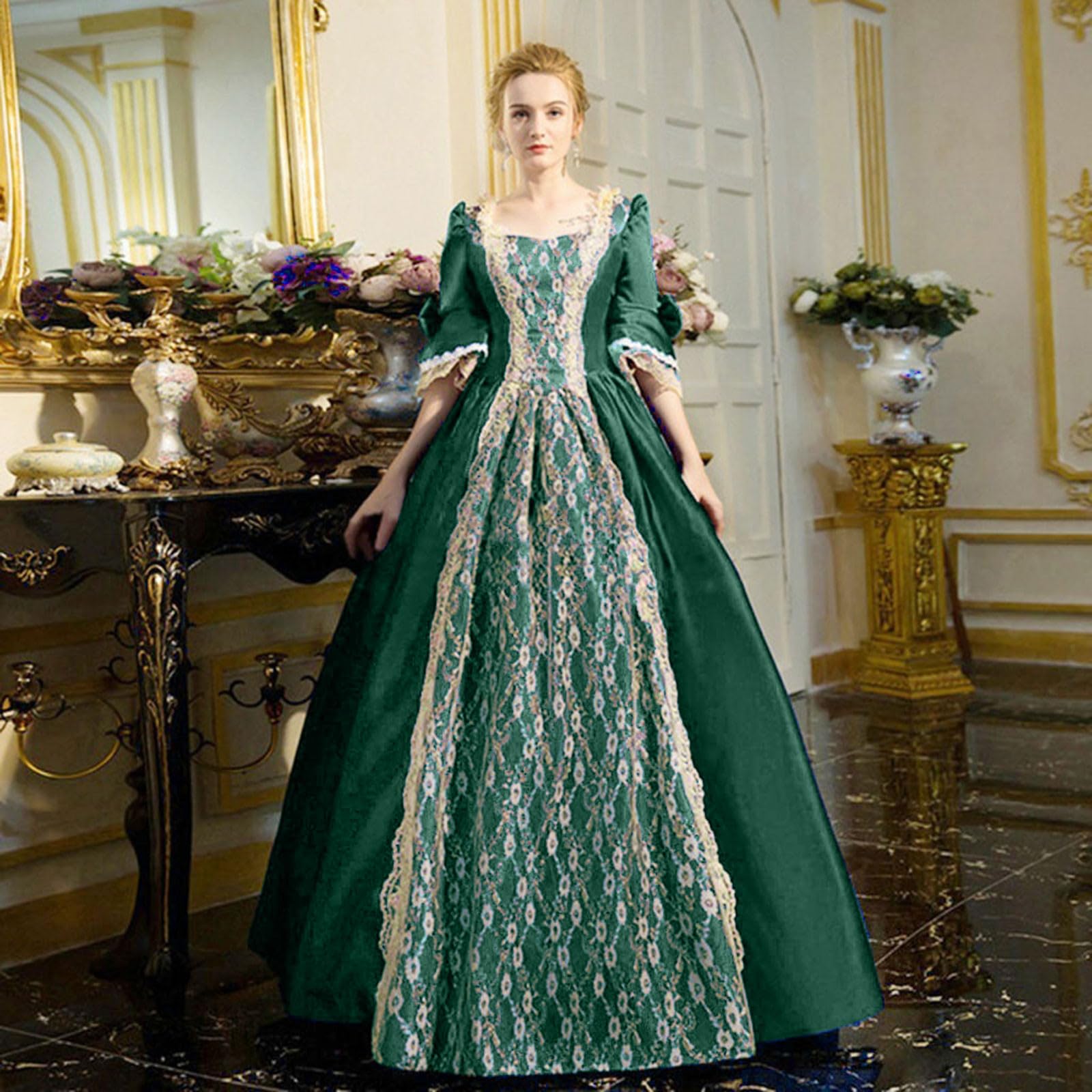 Victorian Renaissance Dress for Women - 18th Century Rococo Ball Gown with Flared Sleeves | Elegant Medieval Costume for Masquerade Balls, Historical Reenactments & Themed Parties