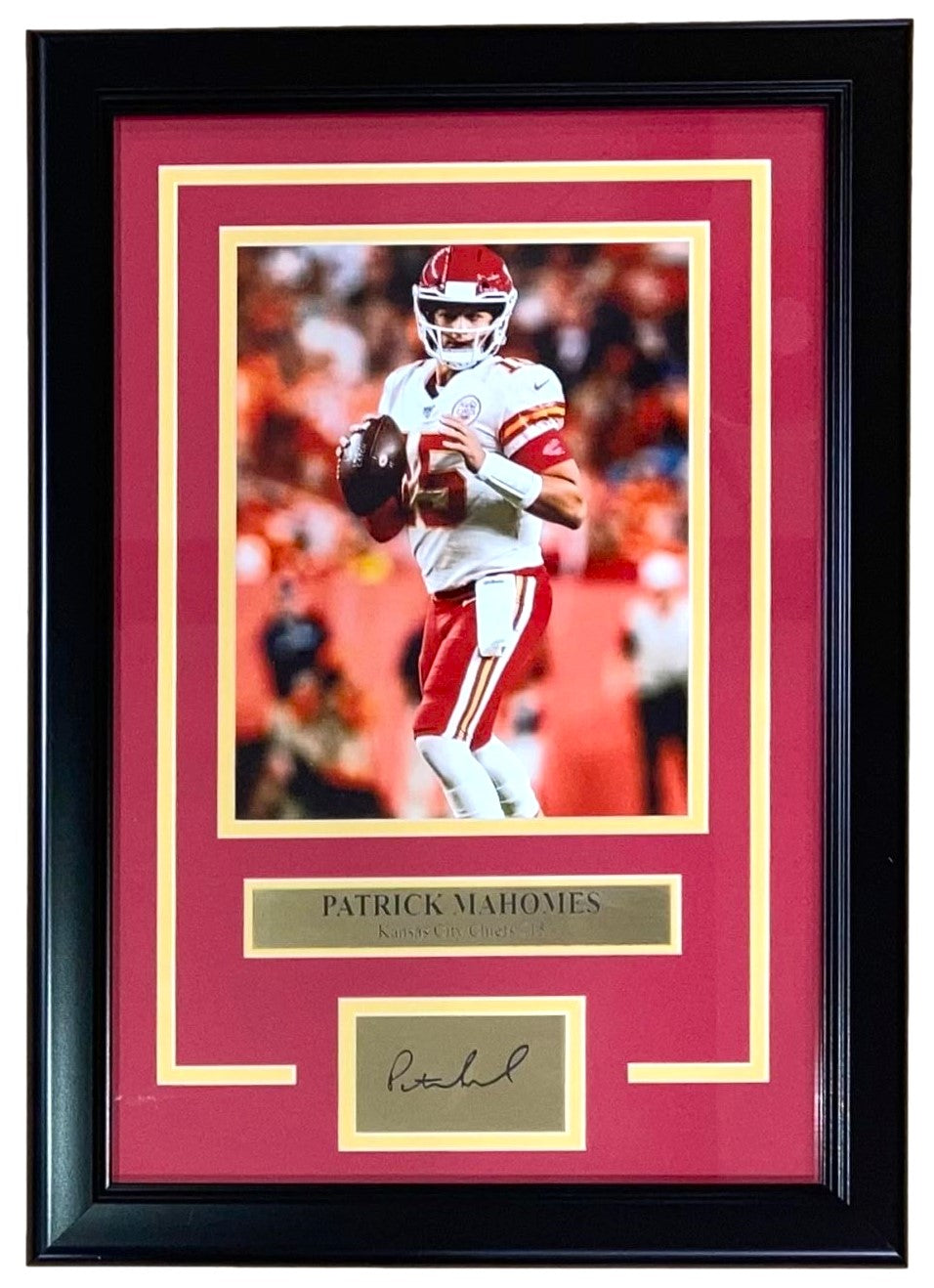 Patrick Mahomes Autographed 8x10 Kansas City Chiefs Framed Photo with Laser Engraved Signature - Perfect for Chiefs Fans, Sports Memorabilia Collectors, and Home/Office Decor