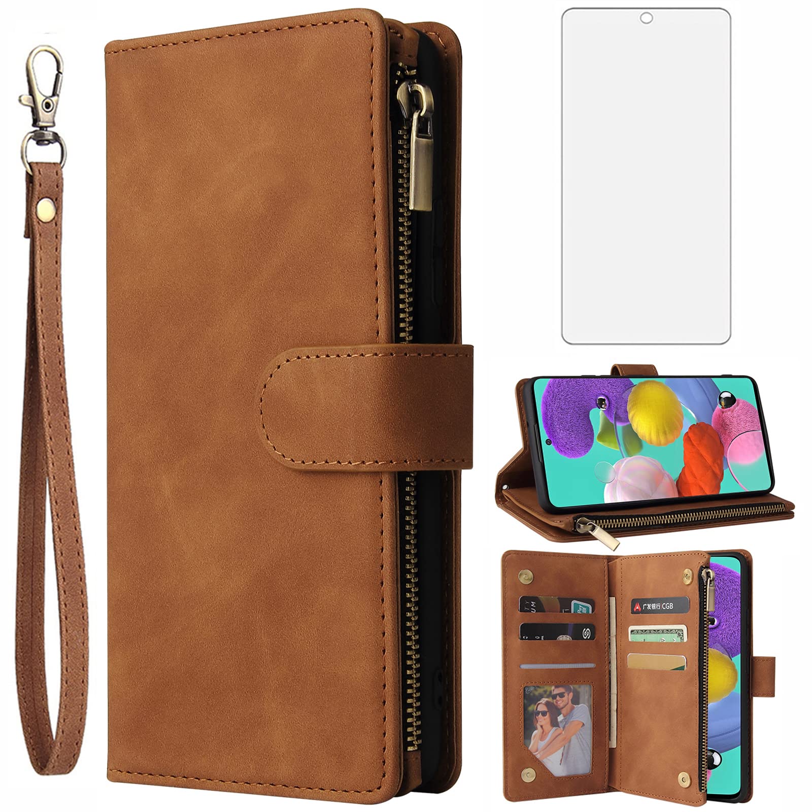 **Asuwish Samsung Galaxy A51 4G Wallet Case with Tempered Glass Screen Protector – Leather Flip Cover & Card Holder – Compatible with Galaxy A51, A515F, M40S (Brown) – Perfect for Work, Travel & Everyday Use**