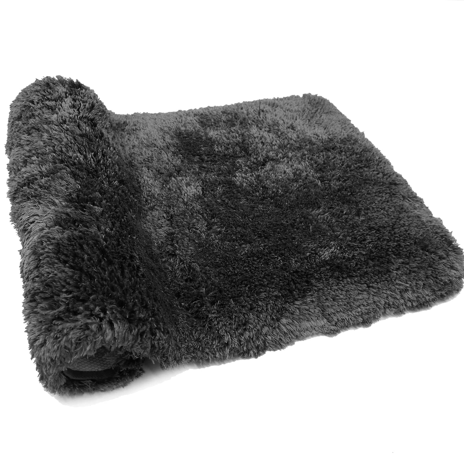 FIFU Non-Slip Bath Rug Mat 17x24 Inches - Ultra Soft Absorbent Microfiber Carpet with Rubber Latex Backing for Bathroom, Bedroom, Laundry & Kitchen - Machine Washable Black Bath Mat (Perfect for Wet Floors & Cozy Home Decor)