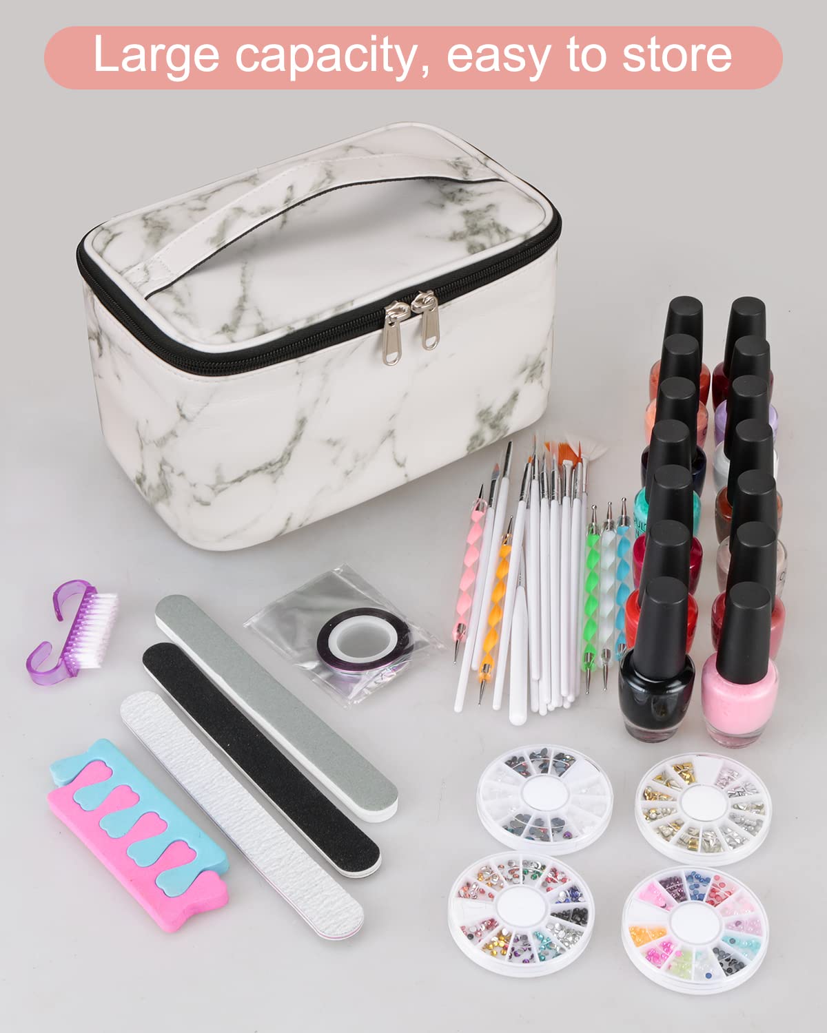 Professional Marble Nail Polish Organizer Bag - Travel Nail Art Set Case with Multiple Compartments for Manicure Tools & Accessories | Perfect for Salon, Home Use & On-the-Go Nail Care