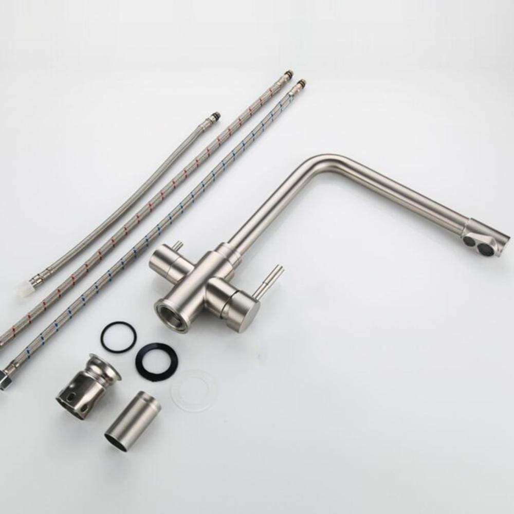 3-Way Kitchen Faucet Water Filter - 304 Brushed Stainless Steel, 360° Rotatable, Hot & Cold Water Purification System - Perfect for Home, RV, and Outdoor Use