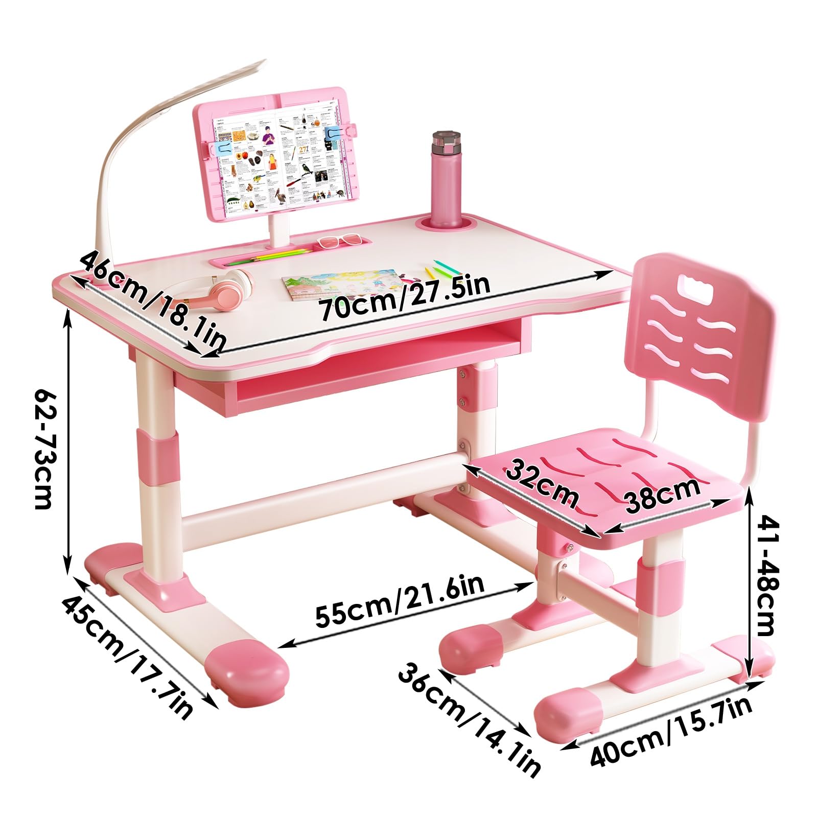Adjustable Kids Study Desk & Chair Set with Drawer - Perfect for Homework & Drawing