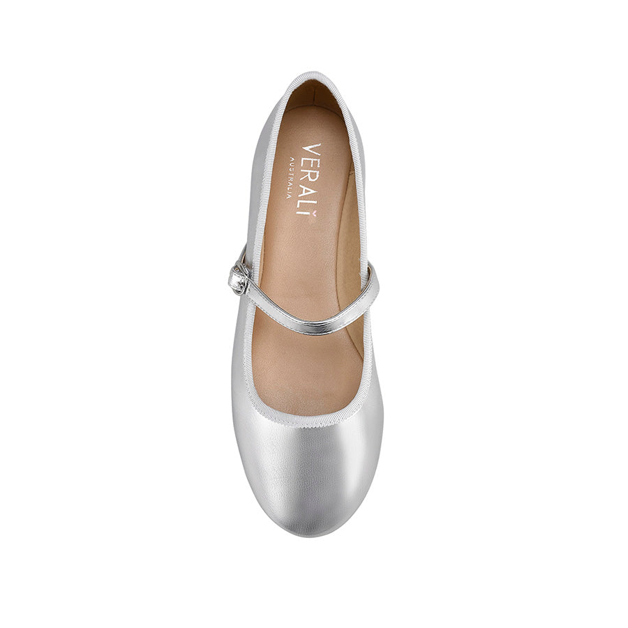 Bambi Mary Jane Flats for Women - Silver Smooth Leather Shoes for Comfort & Style | Perfect for Work, Parties & Casual Wear