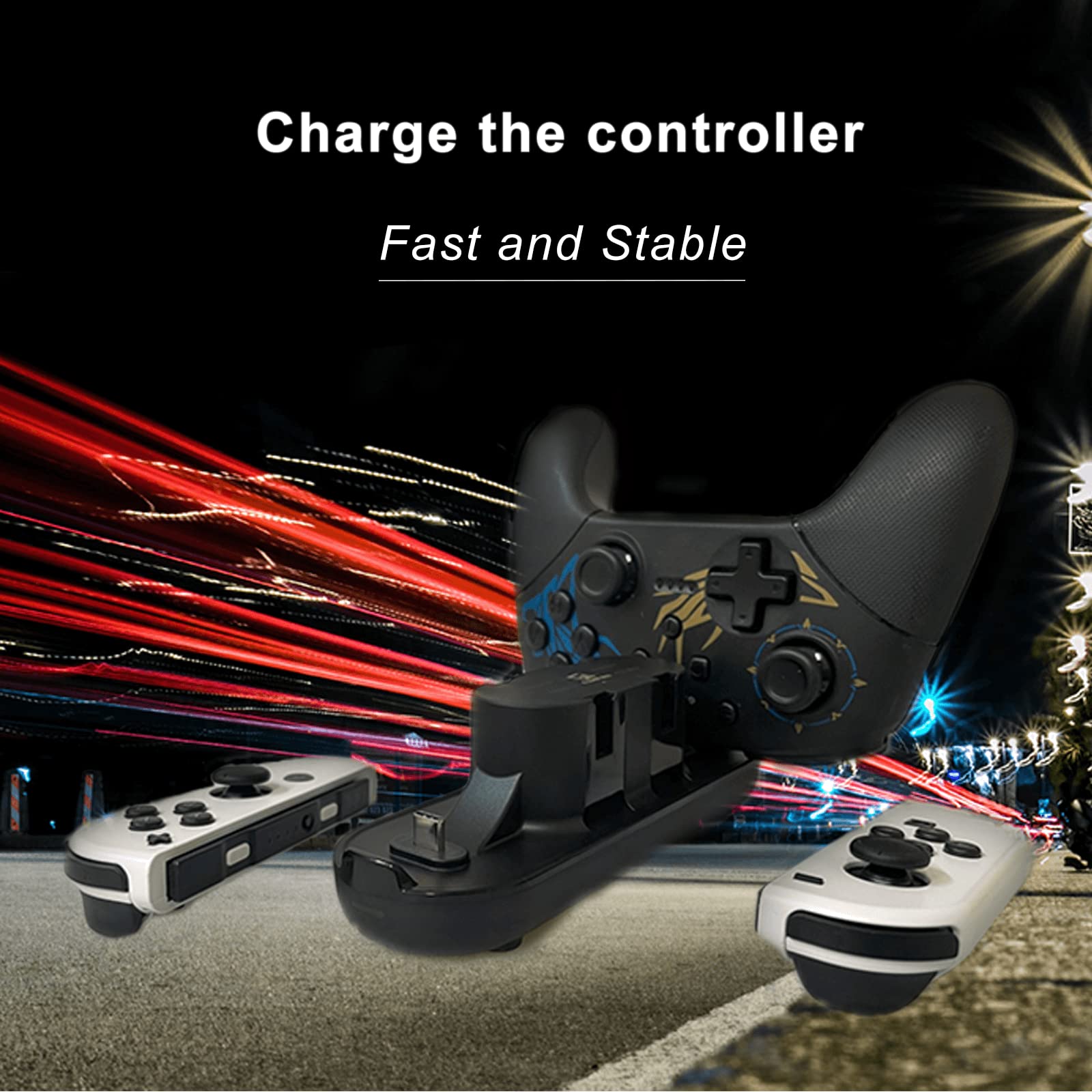 Nintendo Switch OLED Controller Charging Station - GAME'NIR MAX-S Lightweight Dual Charger Dock for Joy-Con & Pro Controllers | Perfect for Gaming Sessions & Travel Accessories