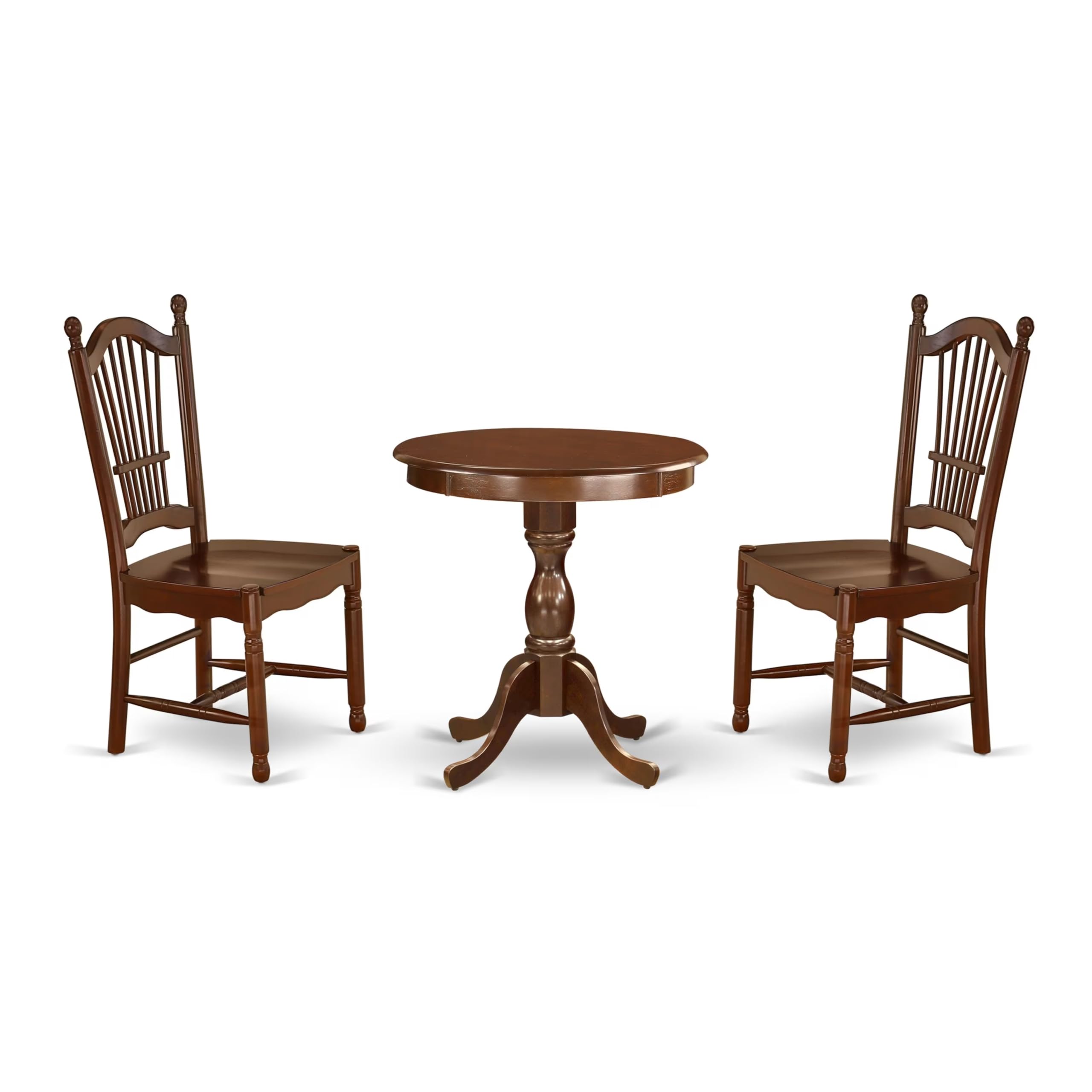 East West Furniture ESDO3-MAH-W 3-Piece Round Dining Table Set with Pedestal Base & 2 Wooden Chairs - 30x30 Inch, Mahogany - Perfect for Small Spaces, Apartments, and Cozy Kitchen Nooks